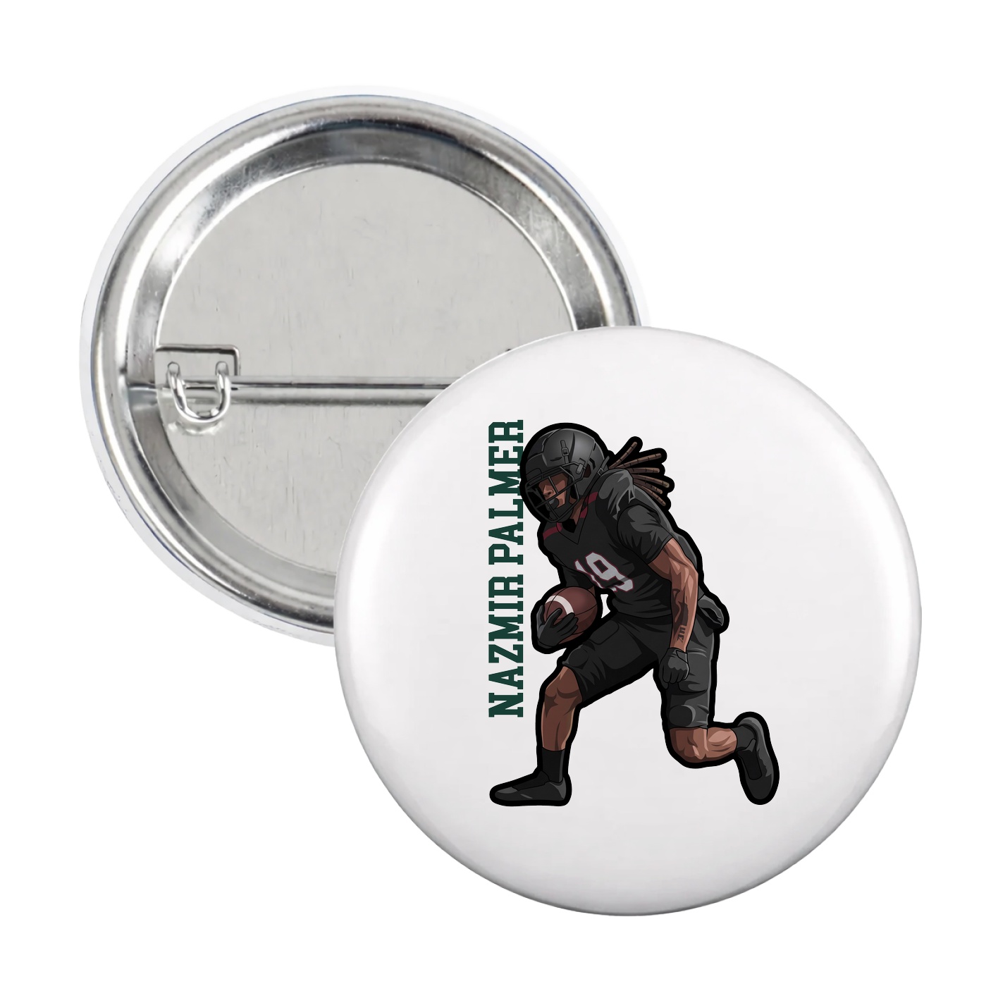 Game Day Button — Name Vertical in White