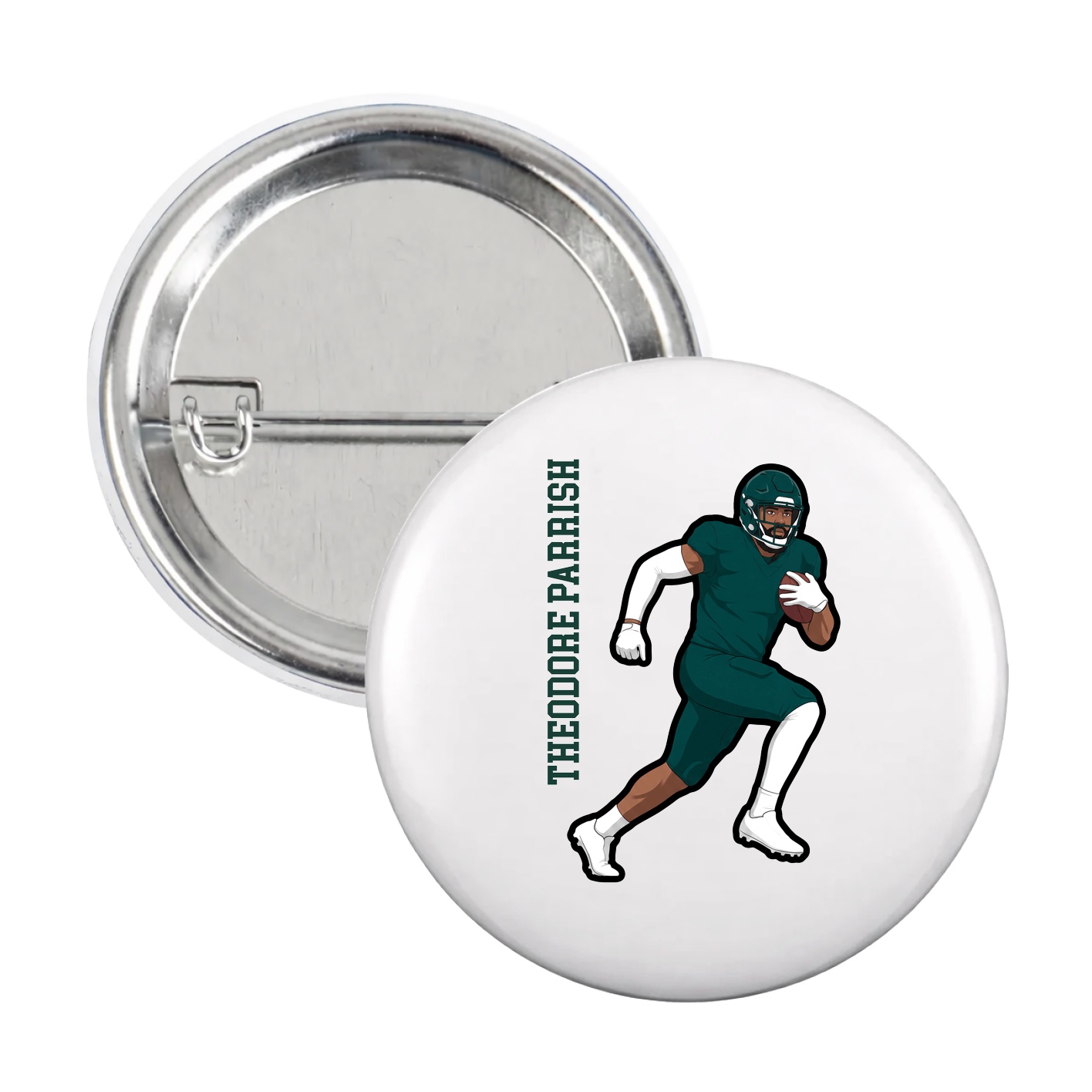 Game Day Button — Name Vertical in White