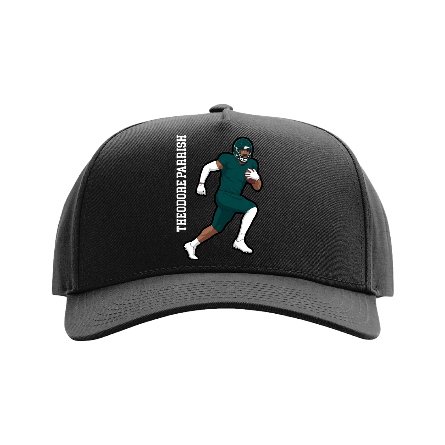 Full Fabric Five-Panel Champ Cap — Name Vertical in Black