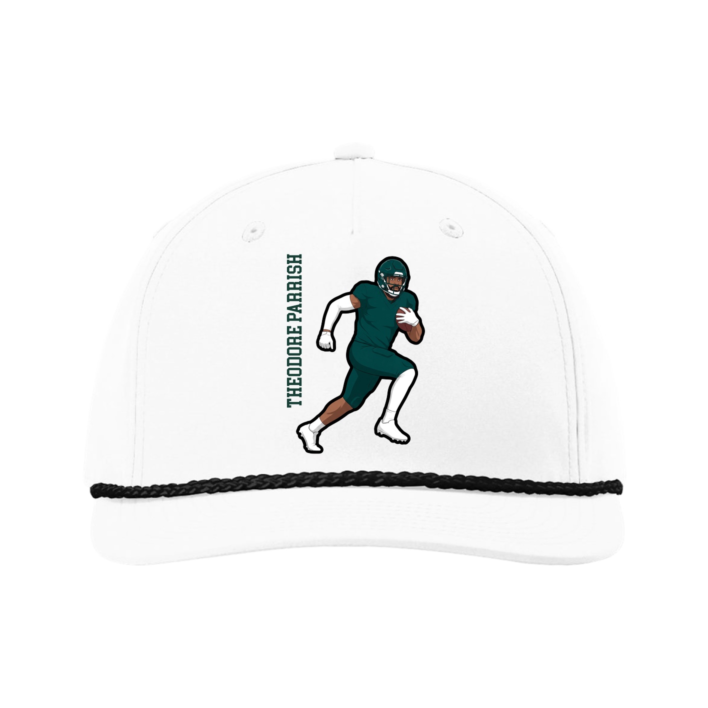 Five-Panel Classic Rope Cap — Name Vertical in White