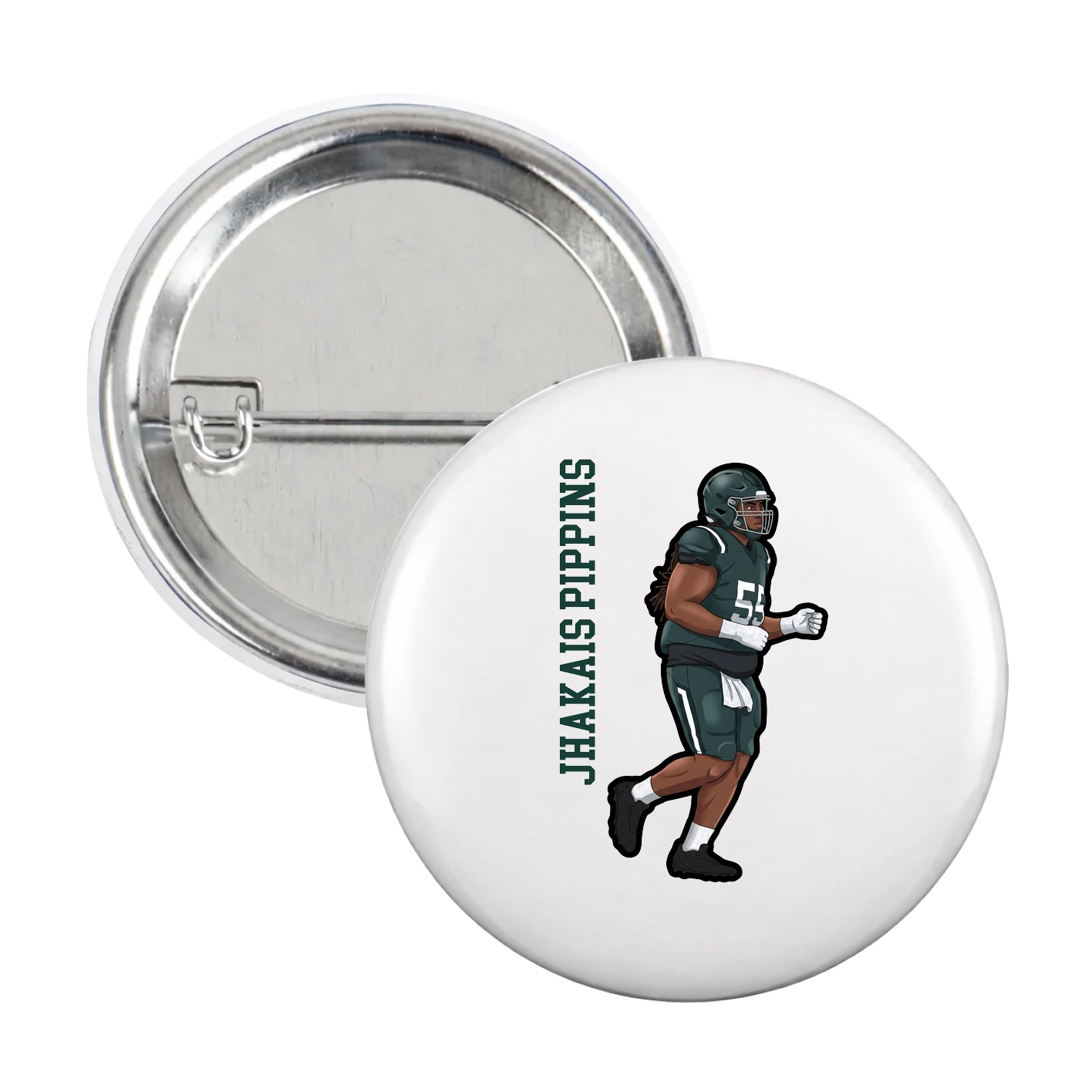 Game Day Button — Name Vertical in White