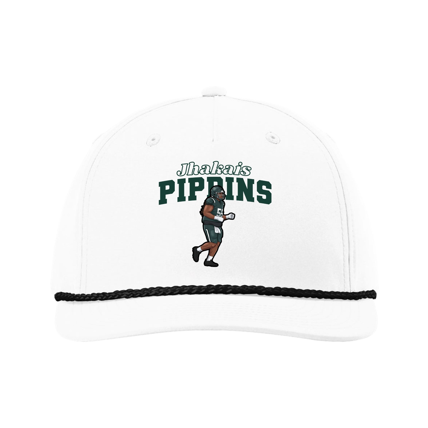Five-Panel Classic Rope Cap — Name Arch in White