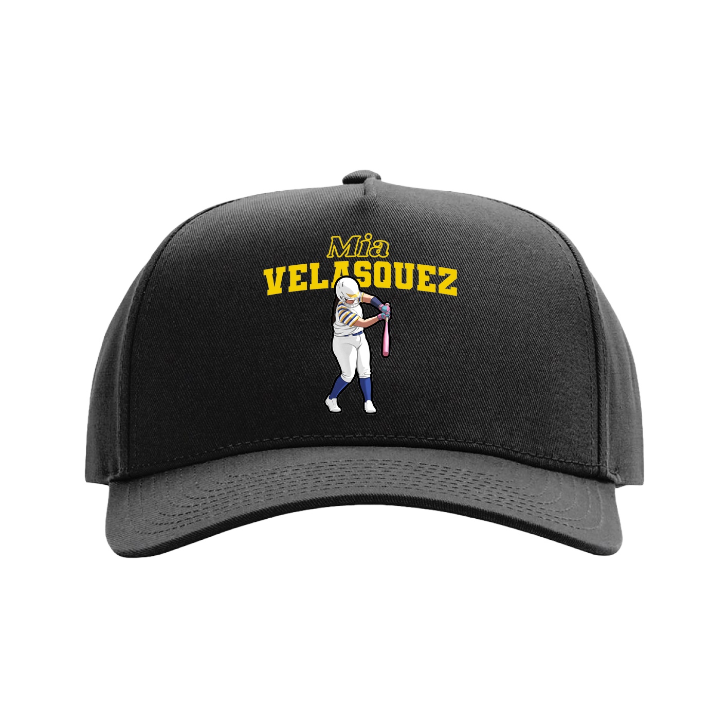 Full Fabric Five-Panel Champ Cap — Name Arch in Black