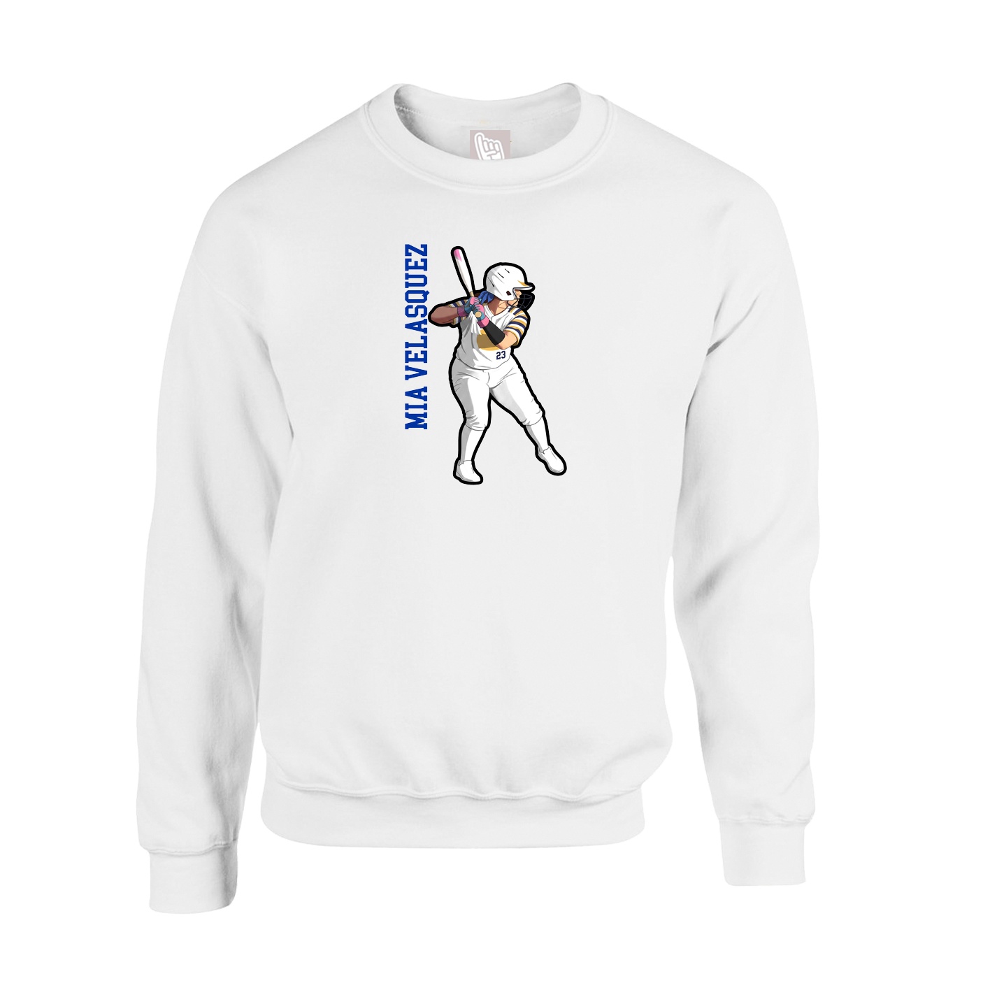 Fleece Crew — Name Vertical in White