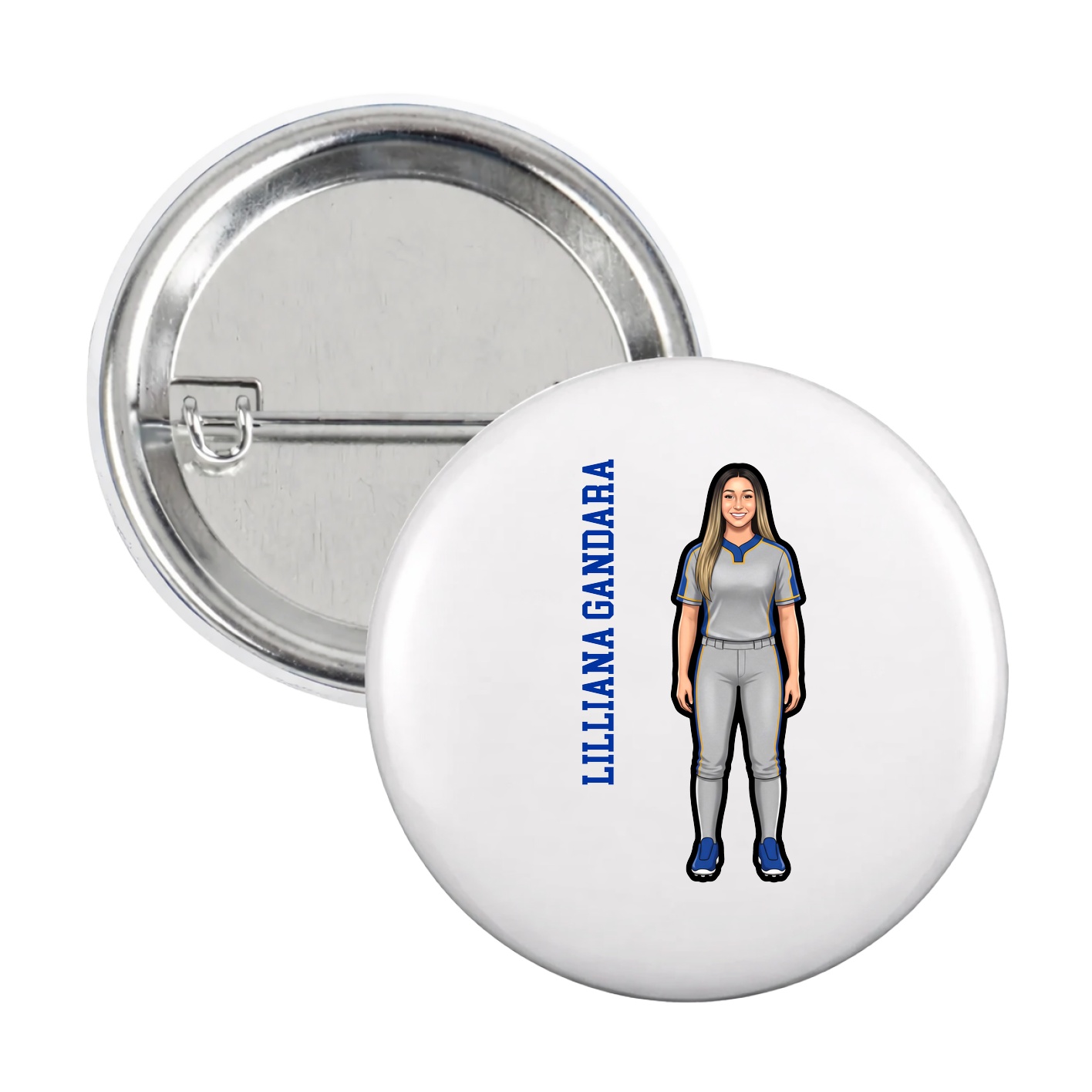 Game Day Button — Name Vertical in White