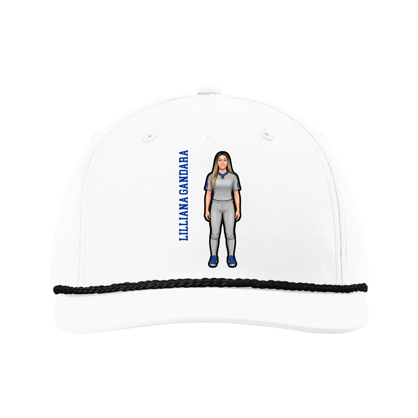Five-Panel Classic Rope Cap — Name Vertical in White