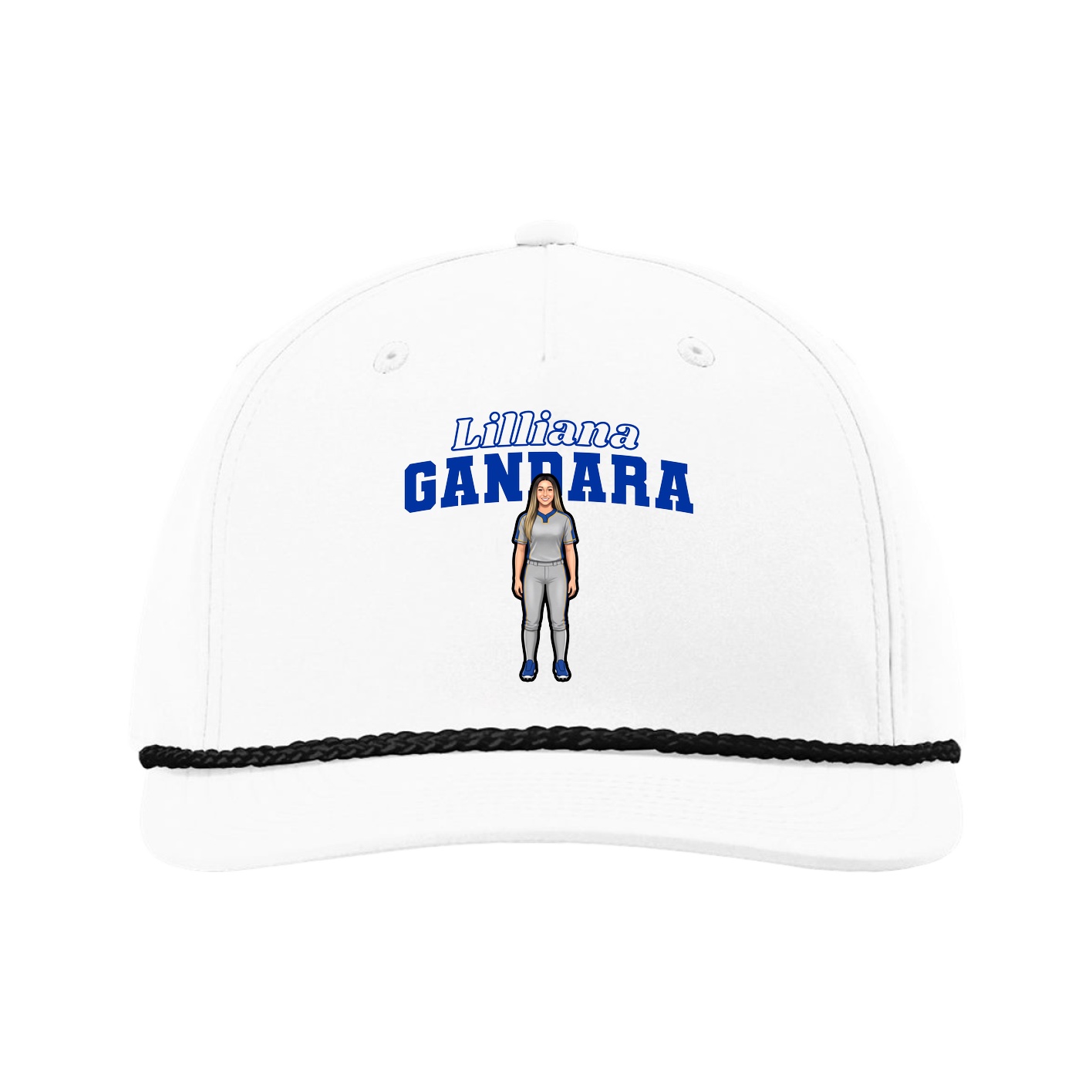 Five-Panel Classic Rope Cap — Name Arch in White