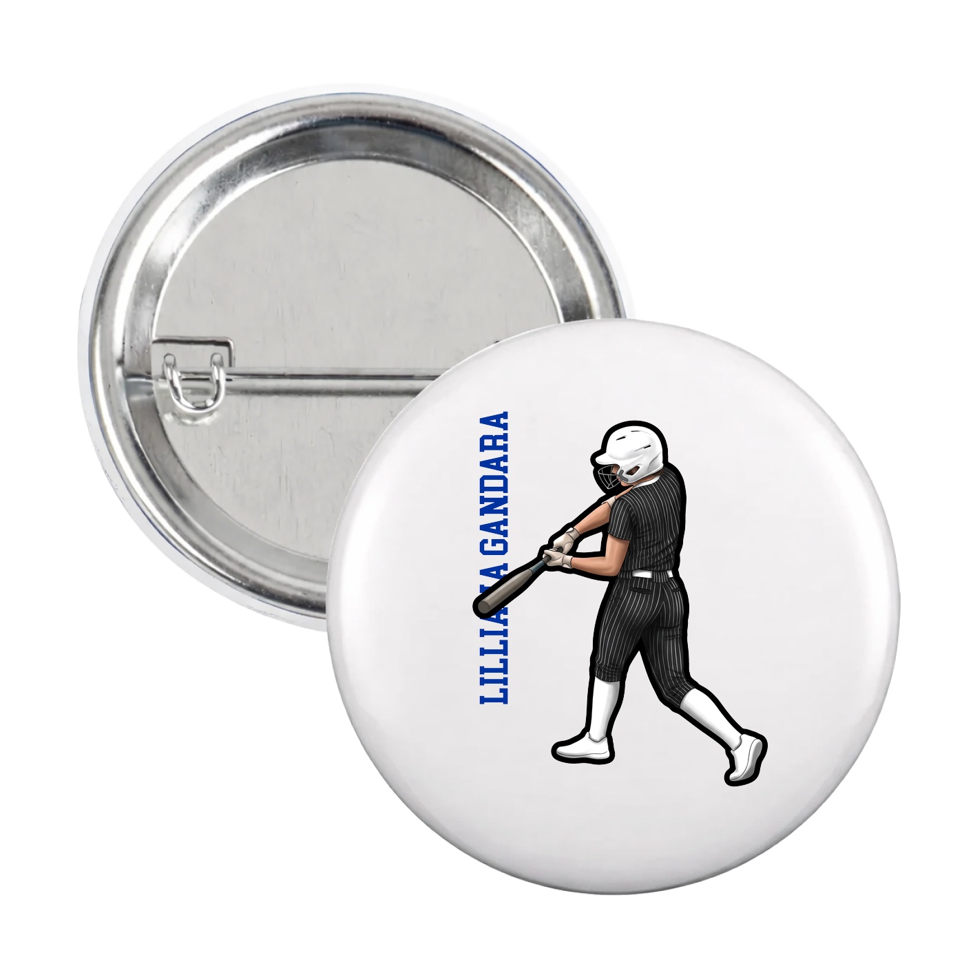 Game Day Button — Name Vertical in White