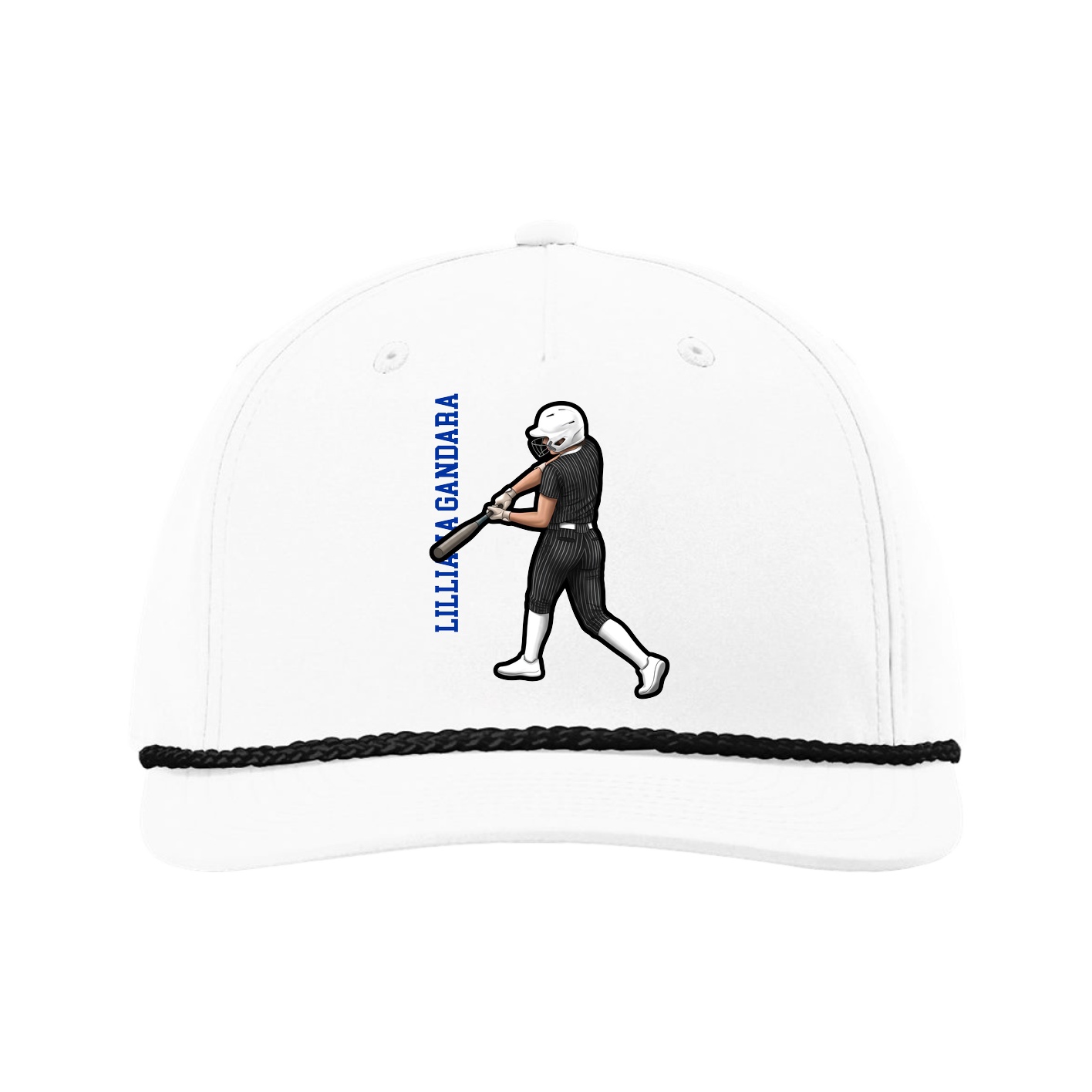 Five-Panel Classic Rope Cap — Name Vertical in White