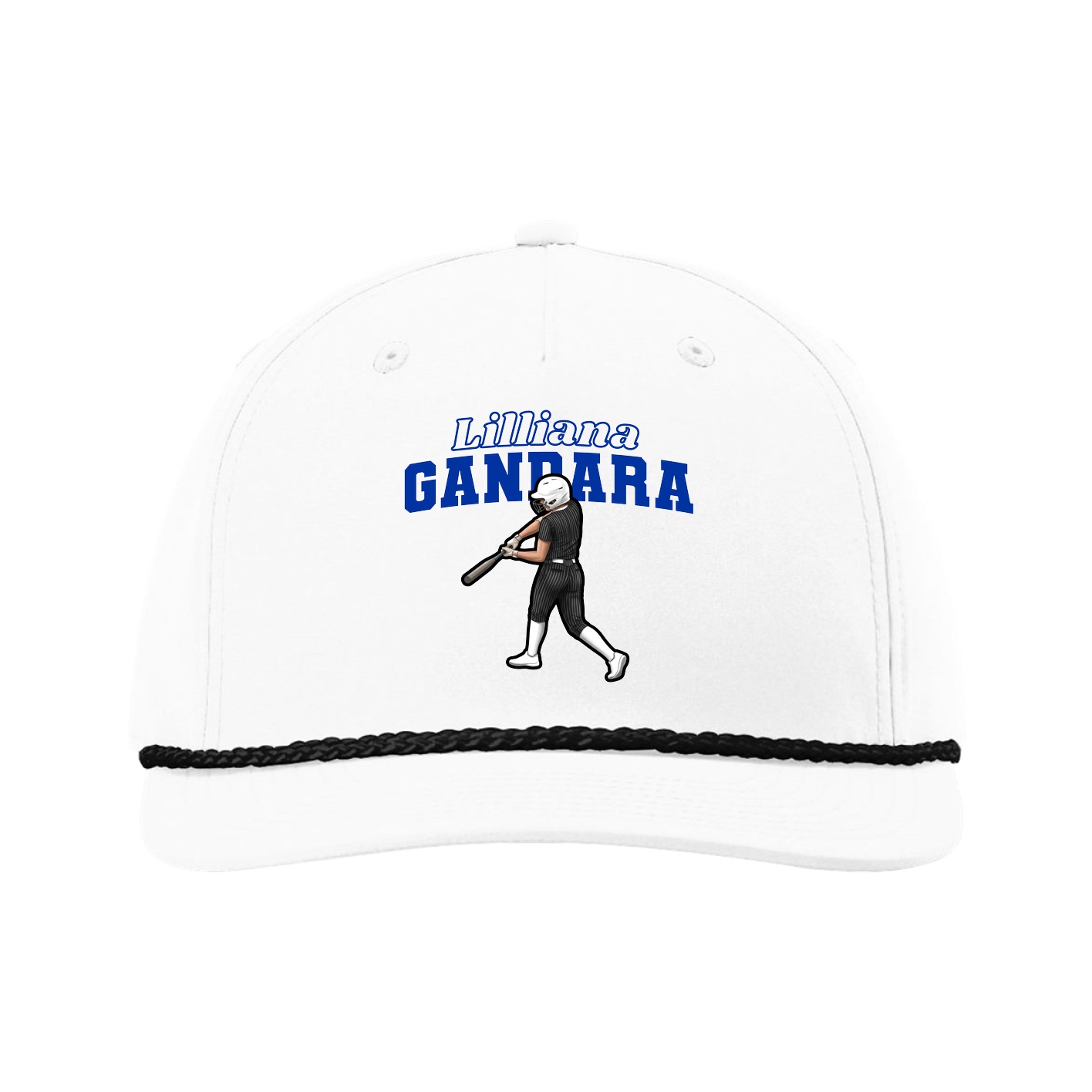 Five-Panel Classic Rope Cap — Name Arch in White