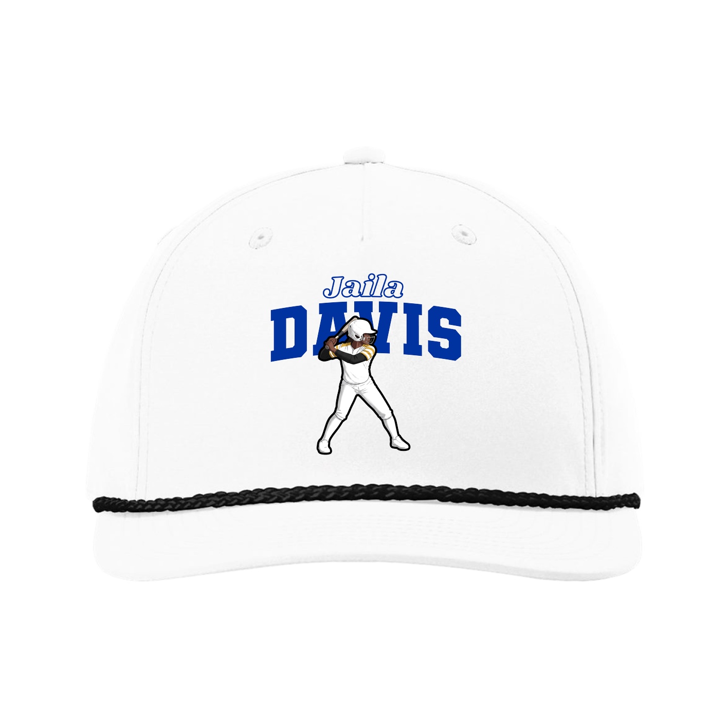 Five-Panel Classic Rope Cap — Name Arch in White