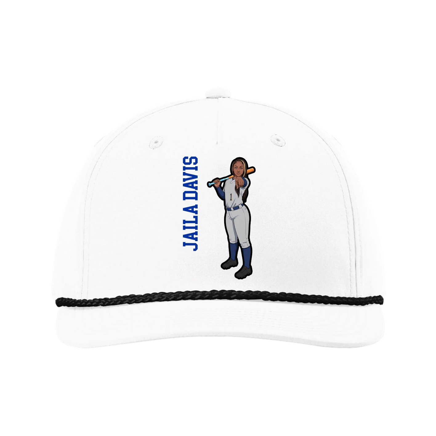Five-Panel Classic Rope Cap — Name Vertical in White