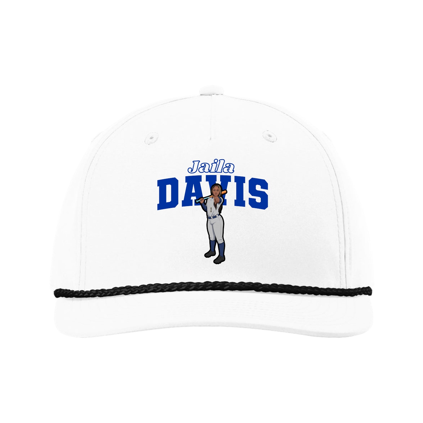 Five-Panel Classic Rope Cap — Name Arch in White