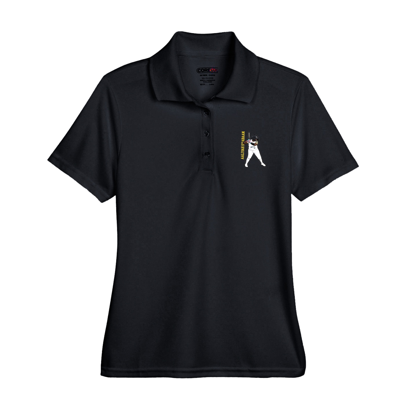 Womens Performance Polo — Name Vertical in Black