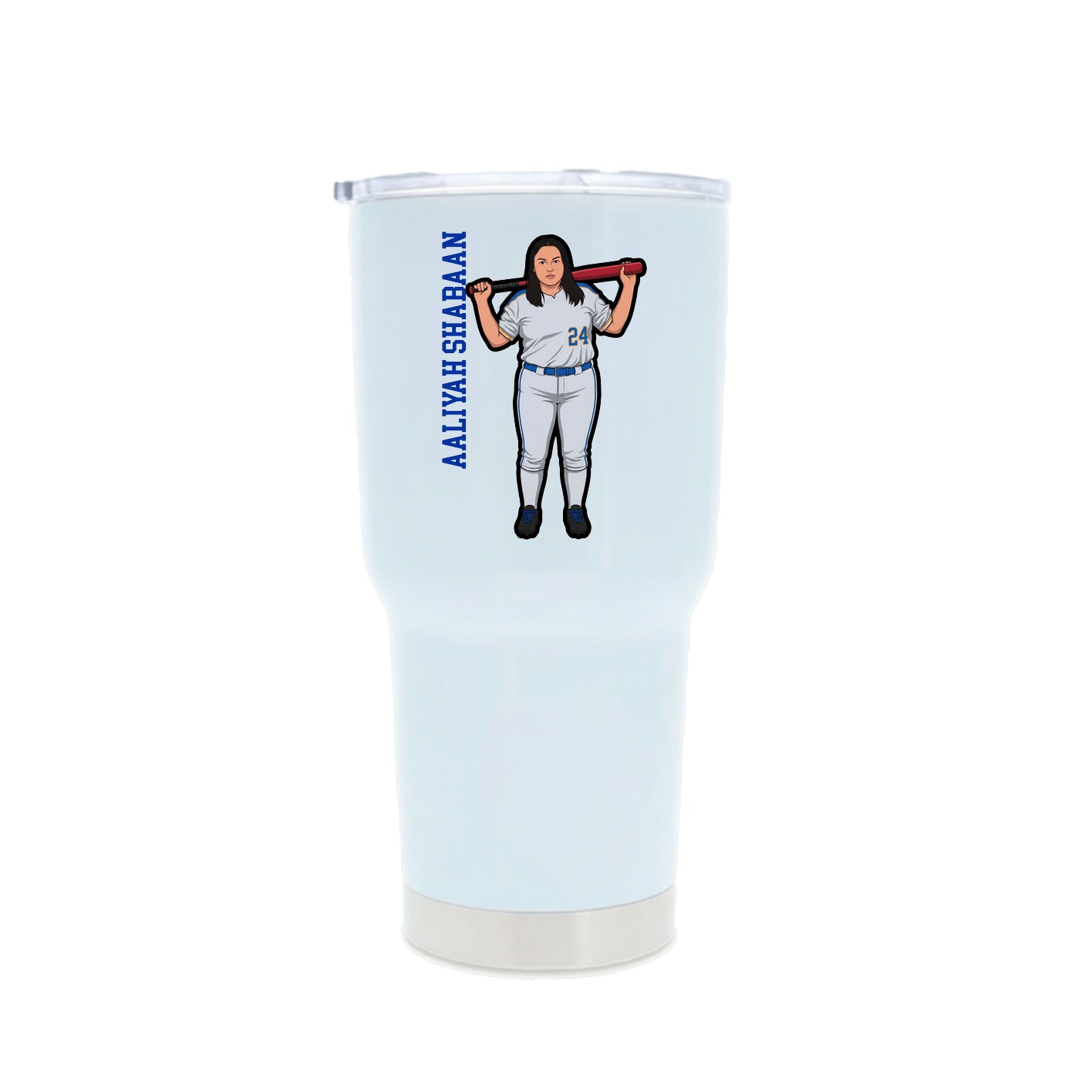30oz Stainless Steel Tumbler — Name Vertical in White