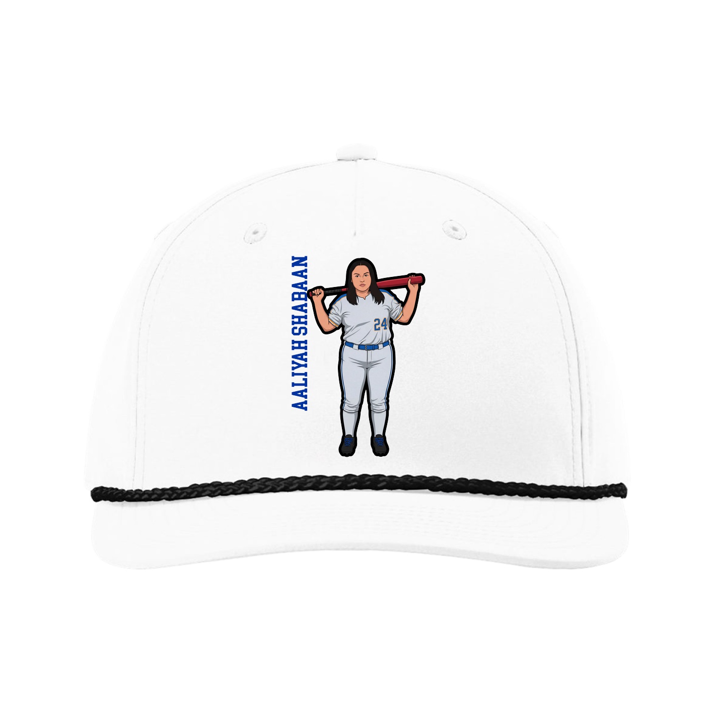 Five-Panel Classic Rope Cap — Name Vertical in White
