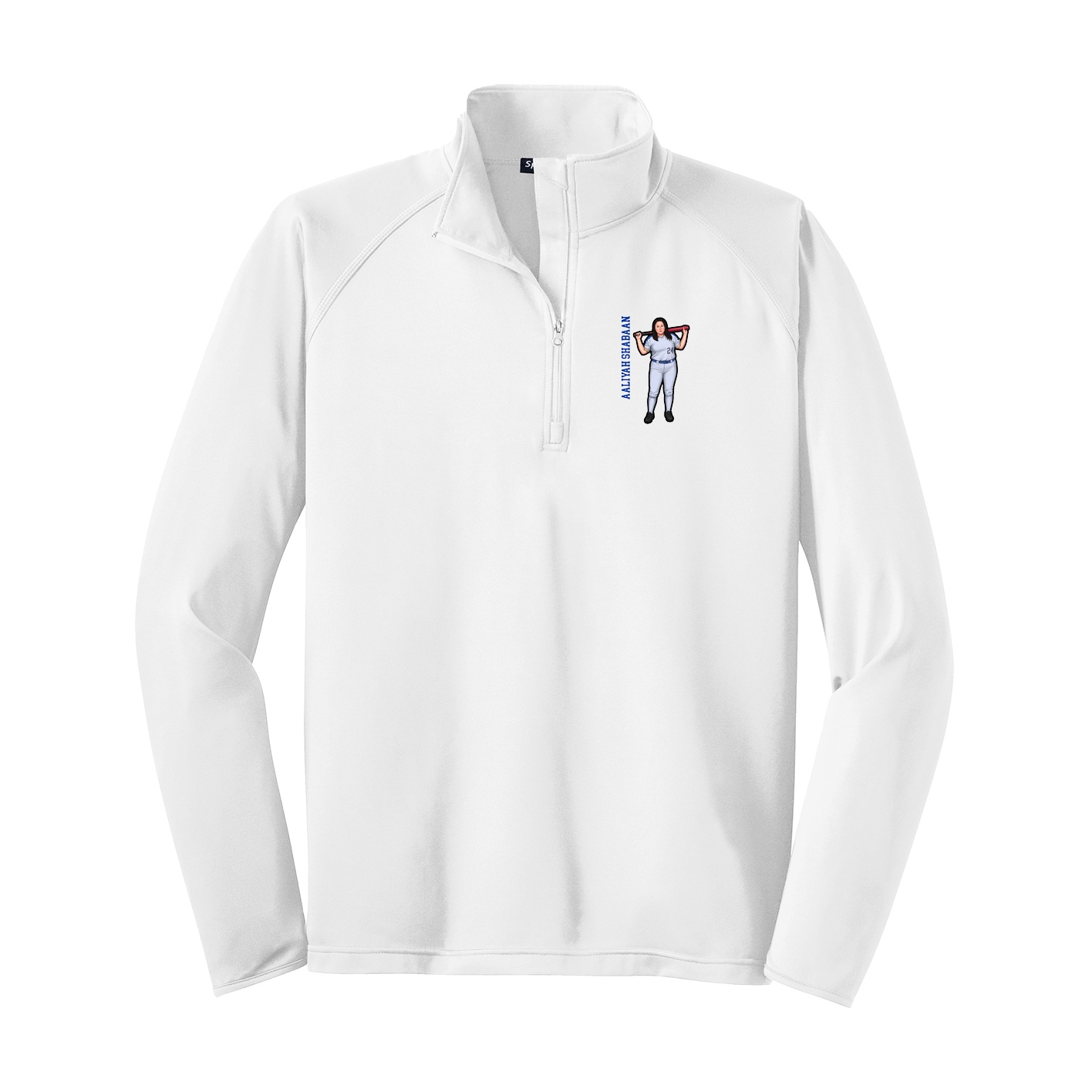 Q-Zip Pullover — Name Vertical in White