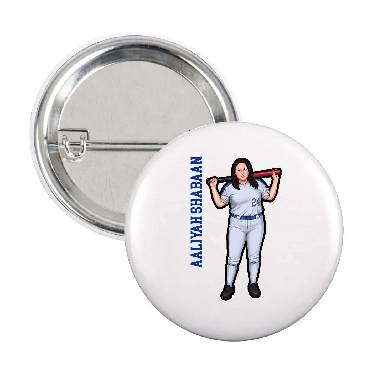 Game Day Button — Name Vertical in White