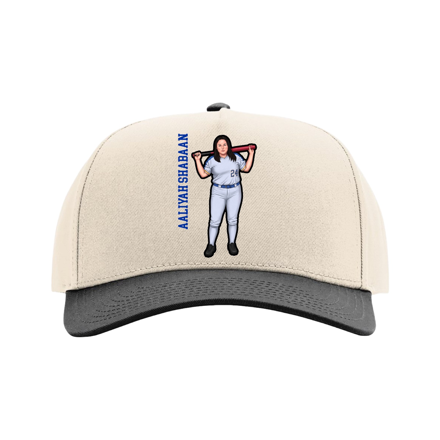 Full Fabric Five-Panel Champ Cap — Name Vertical in Cream/Black