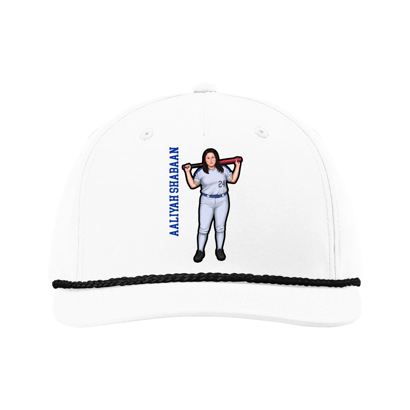Five-Panel Classic Rope Cap — Name Vertical in White