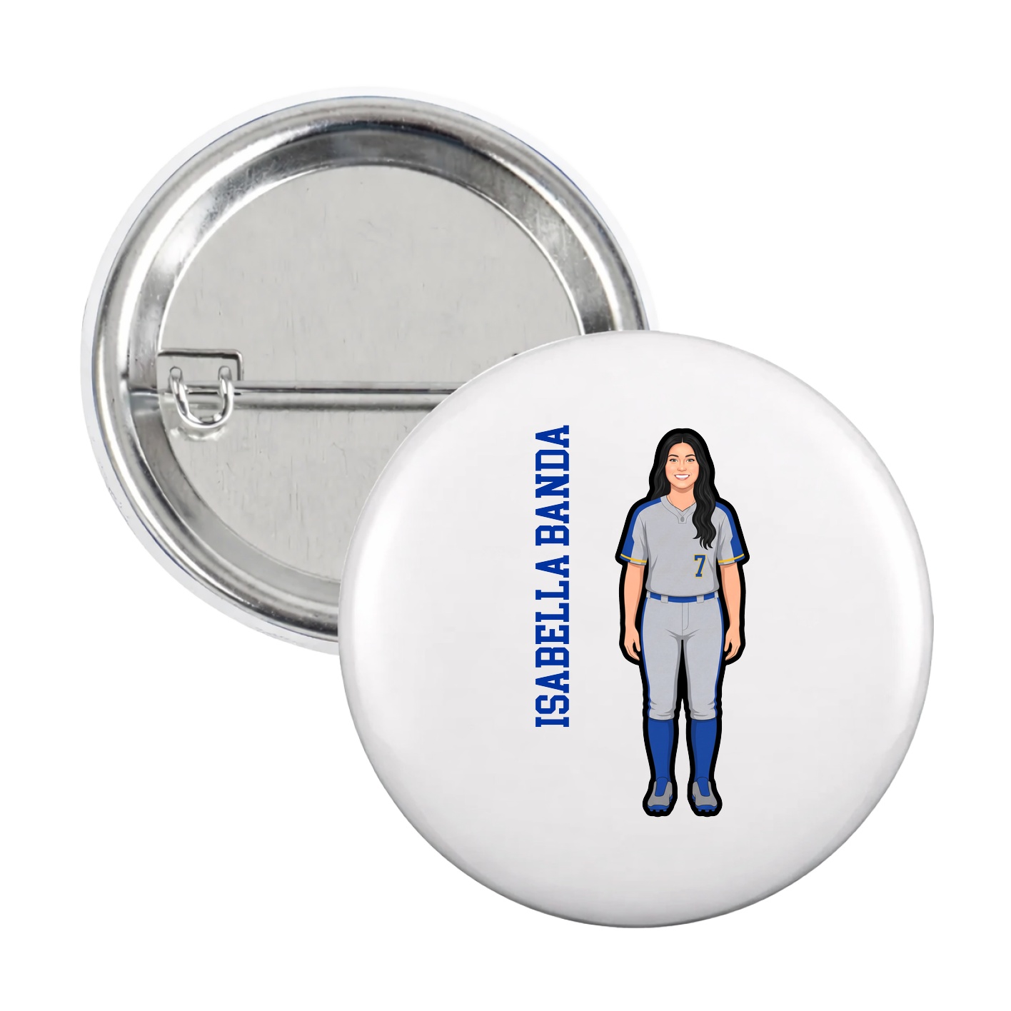 Game Day Button — Name Vertical in White