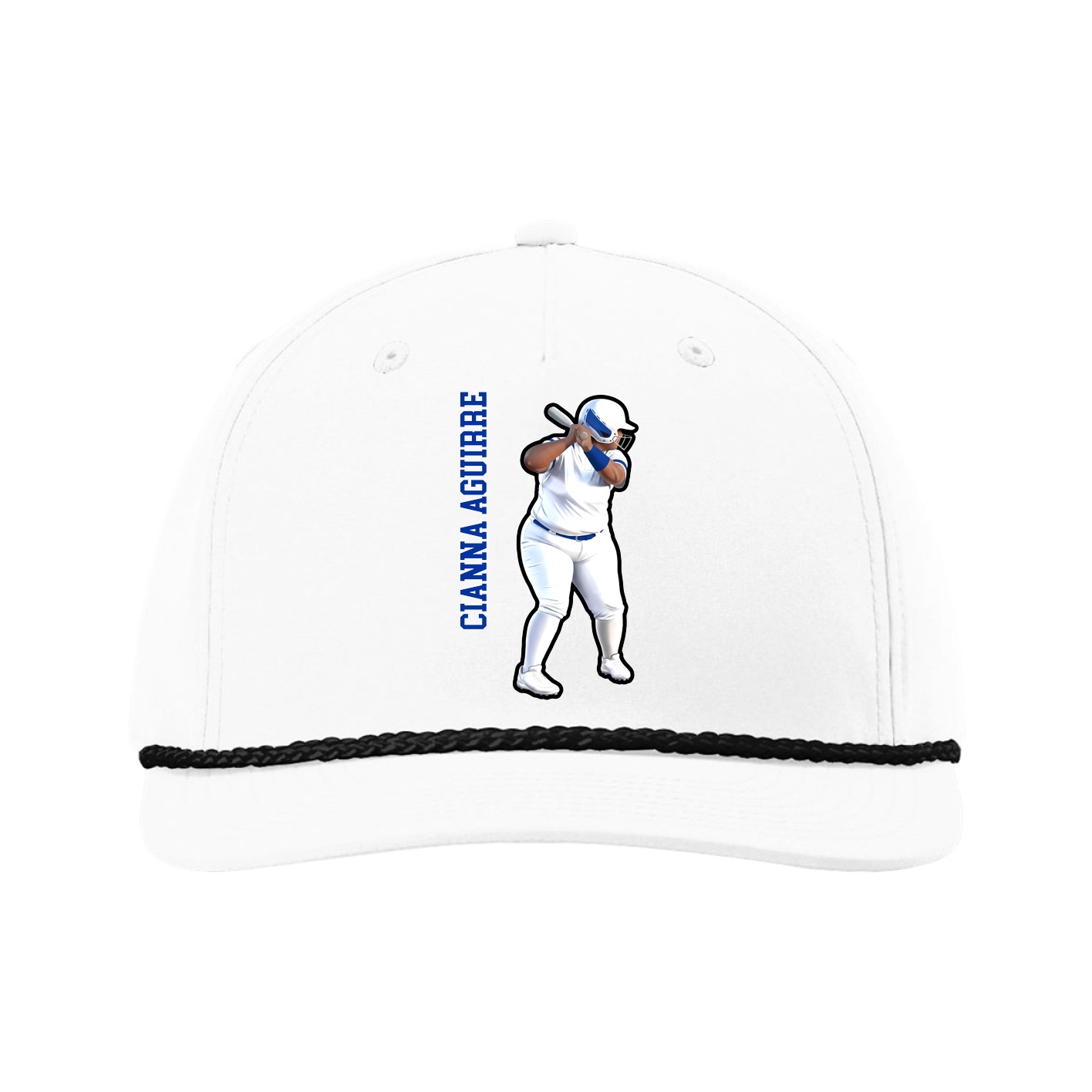 Five-Panel Classic Rope Cap — Name Vertical in White