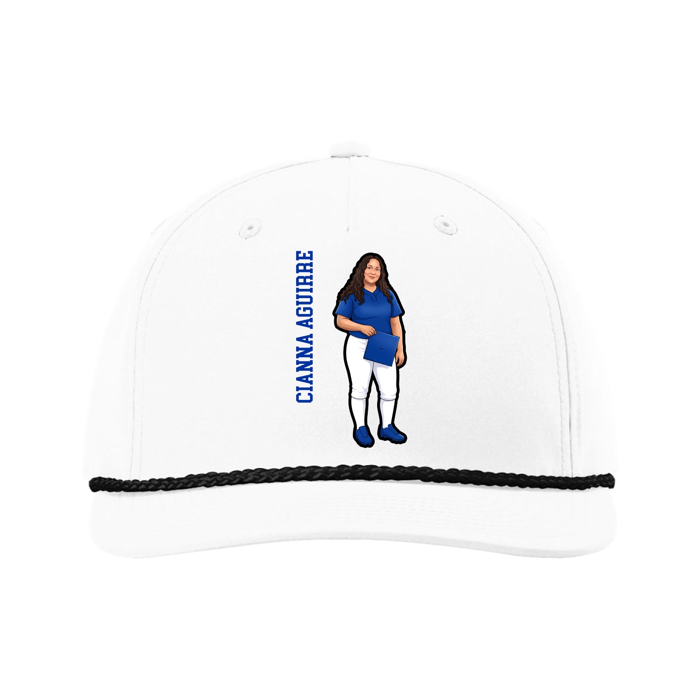 Five-Panel Classic Rope Cap — Name Vertical in White
