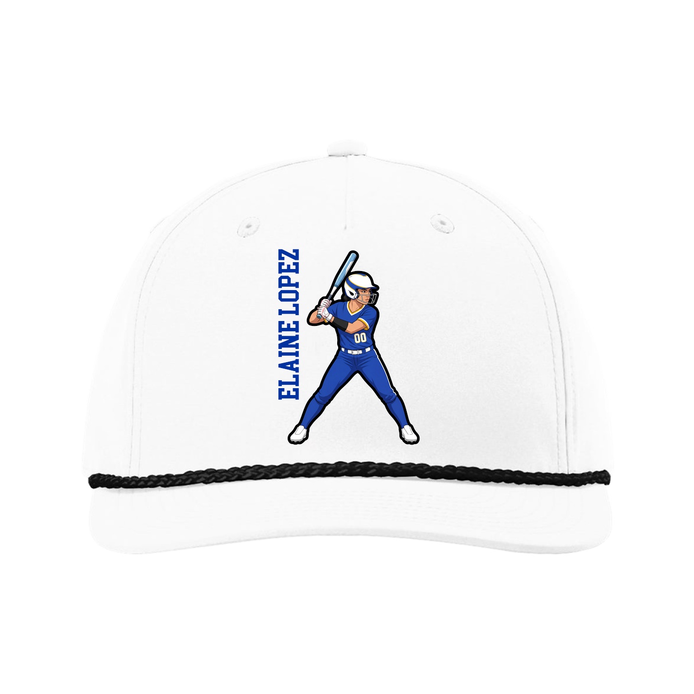 Five-Panel Classic Rope Cap — Name Vertical in White
