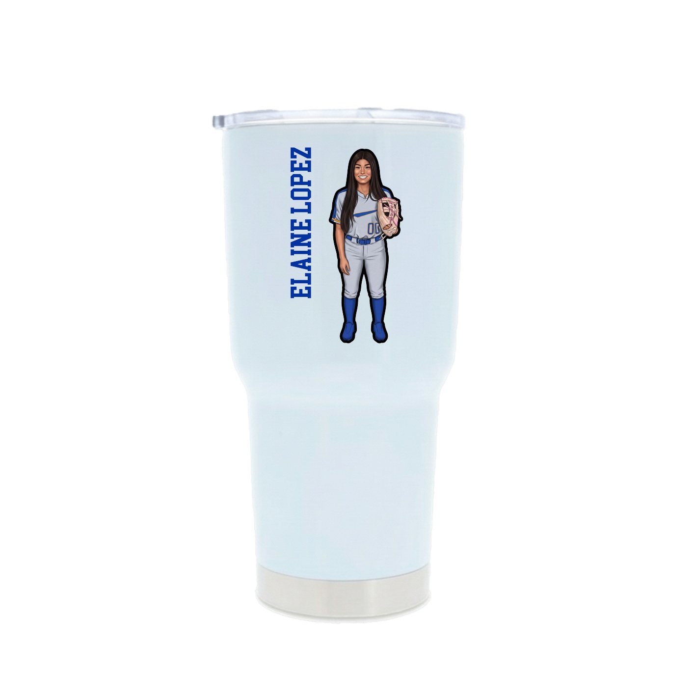 30oz Stainless Steel Tumbler — Name Vertical in White