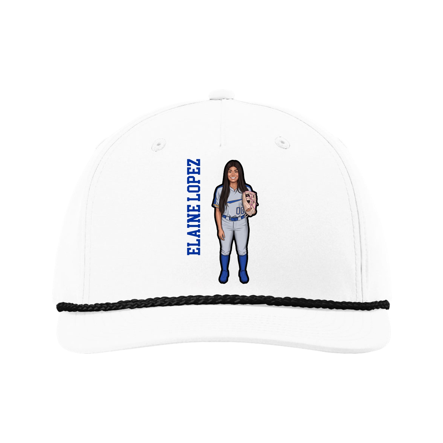 Five-Panel Classic Rope Cap — Name Vertical in White