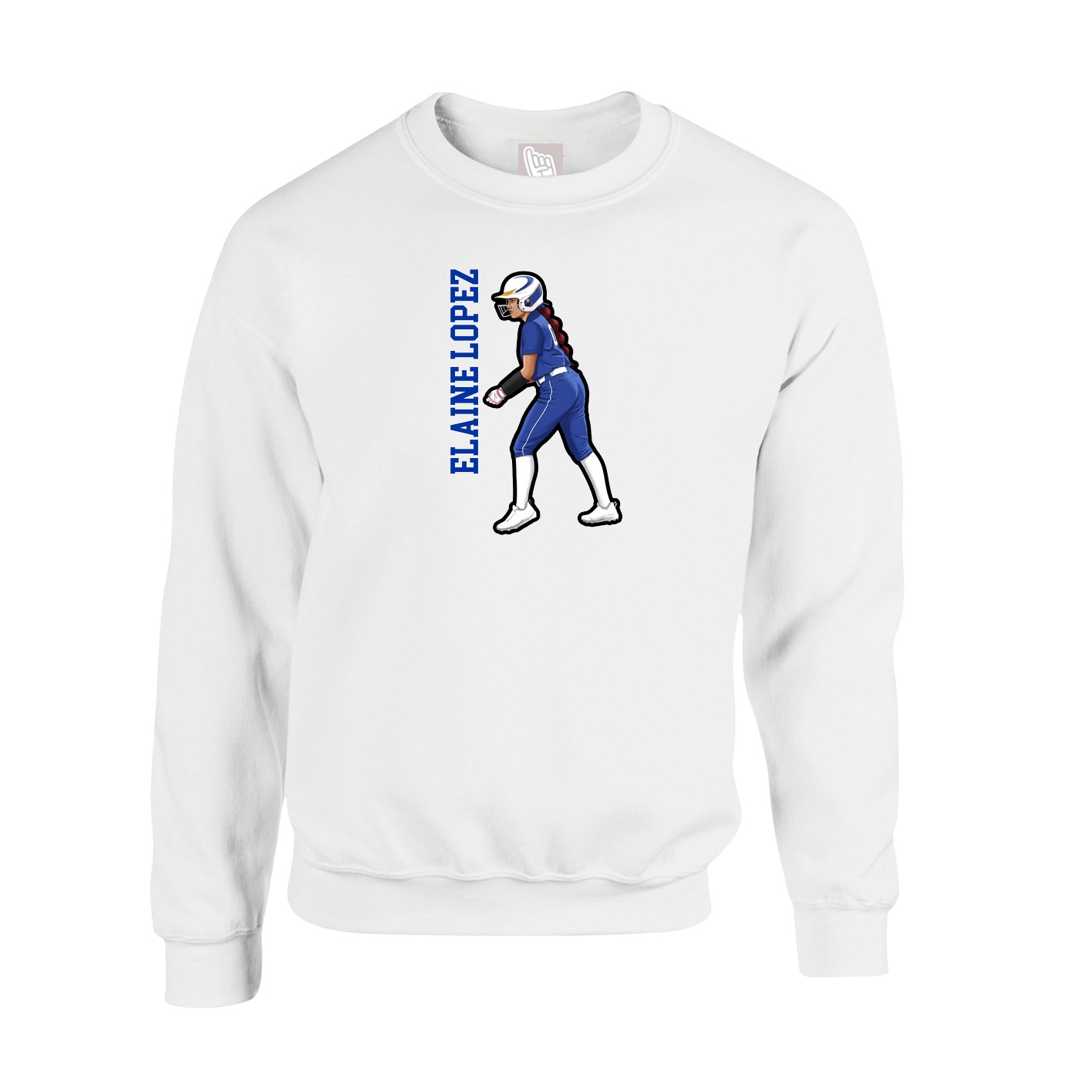 Fleece Crew — Name Vertical in White