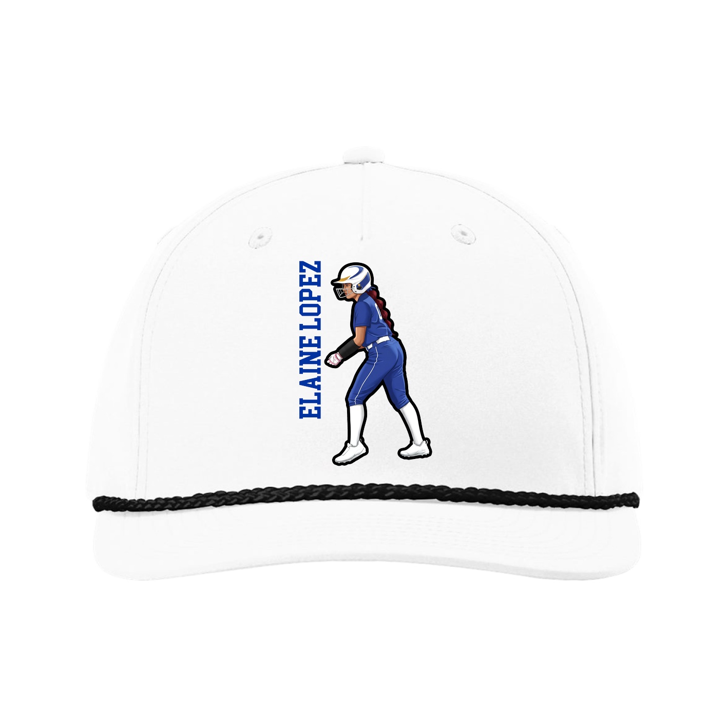 Five-Panel Classic Rope Cap — Name Vertical in White