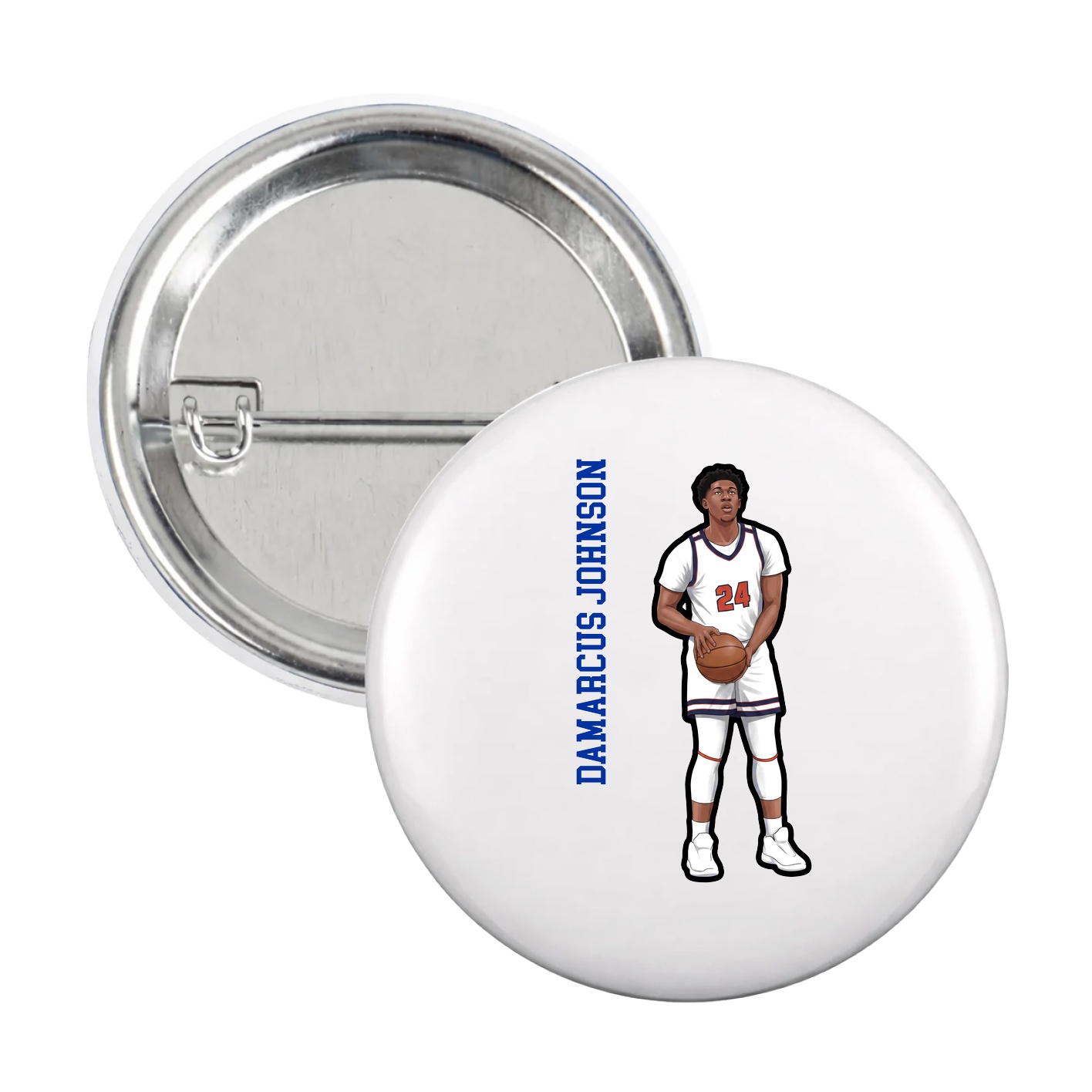 Game Day Button — Name Vertical in White