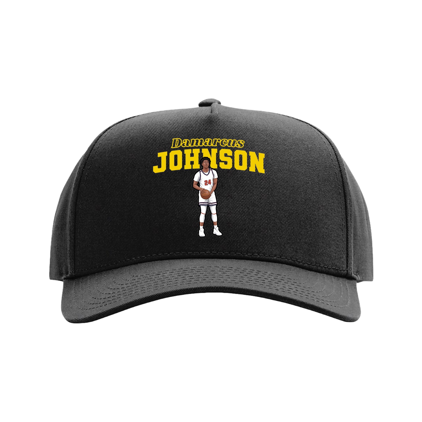 Full Fabric Five-Panel Champ Cap — Name Arch in Black