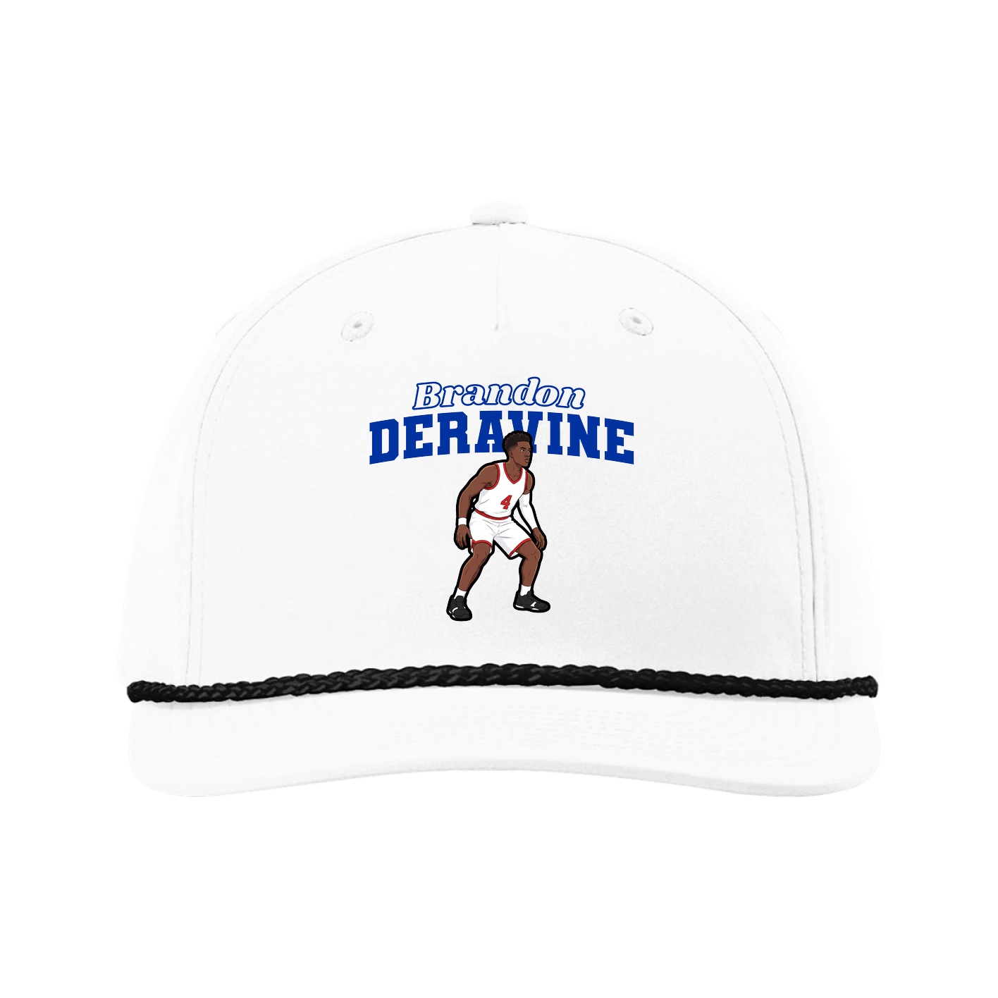 Five-Panel Classic Rope Cap — Name Arch in White
