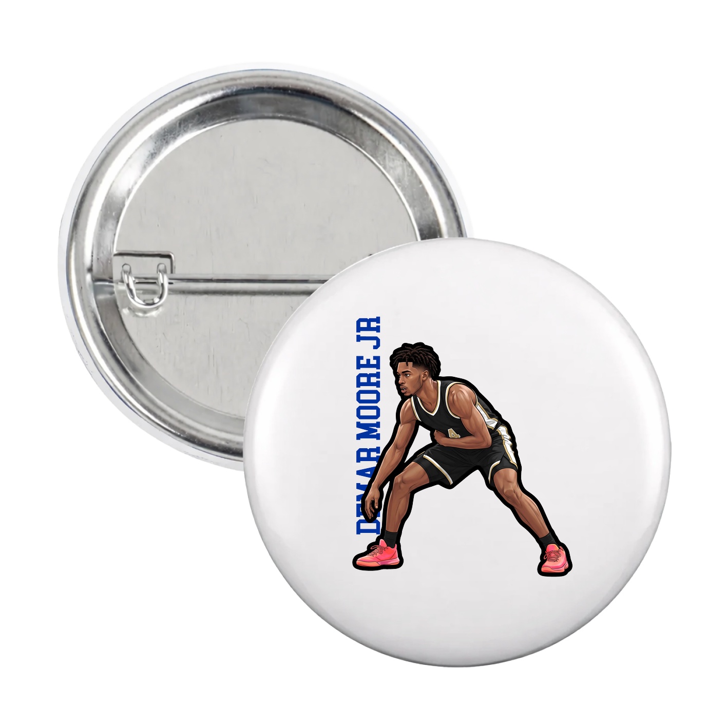 Game Day Button — Name Vertical in White