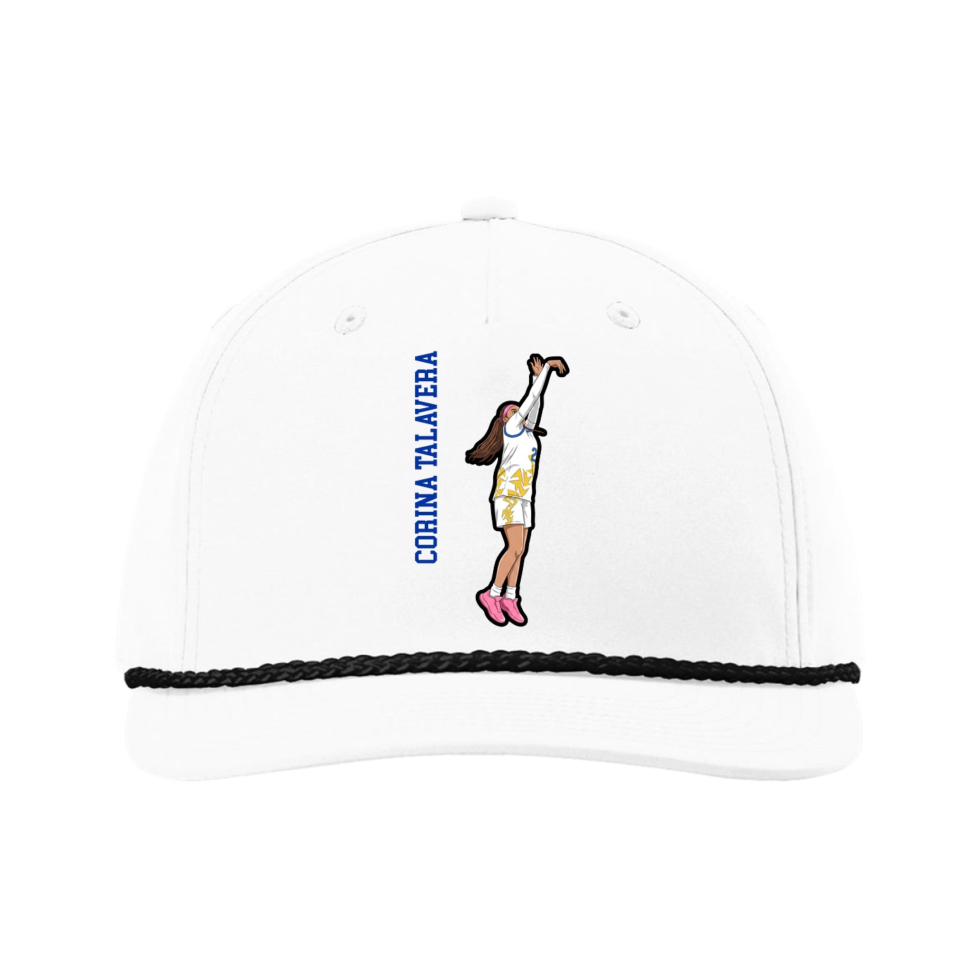 Five-Panel Classic Rope Cap — Name Vertical in White