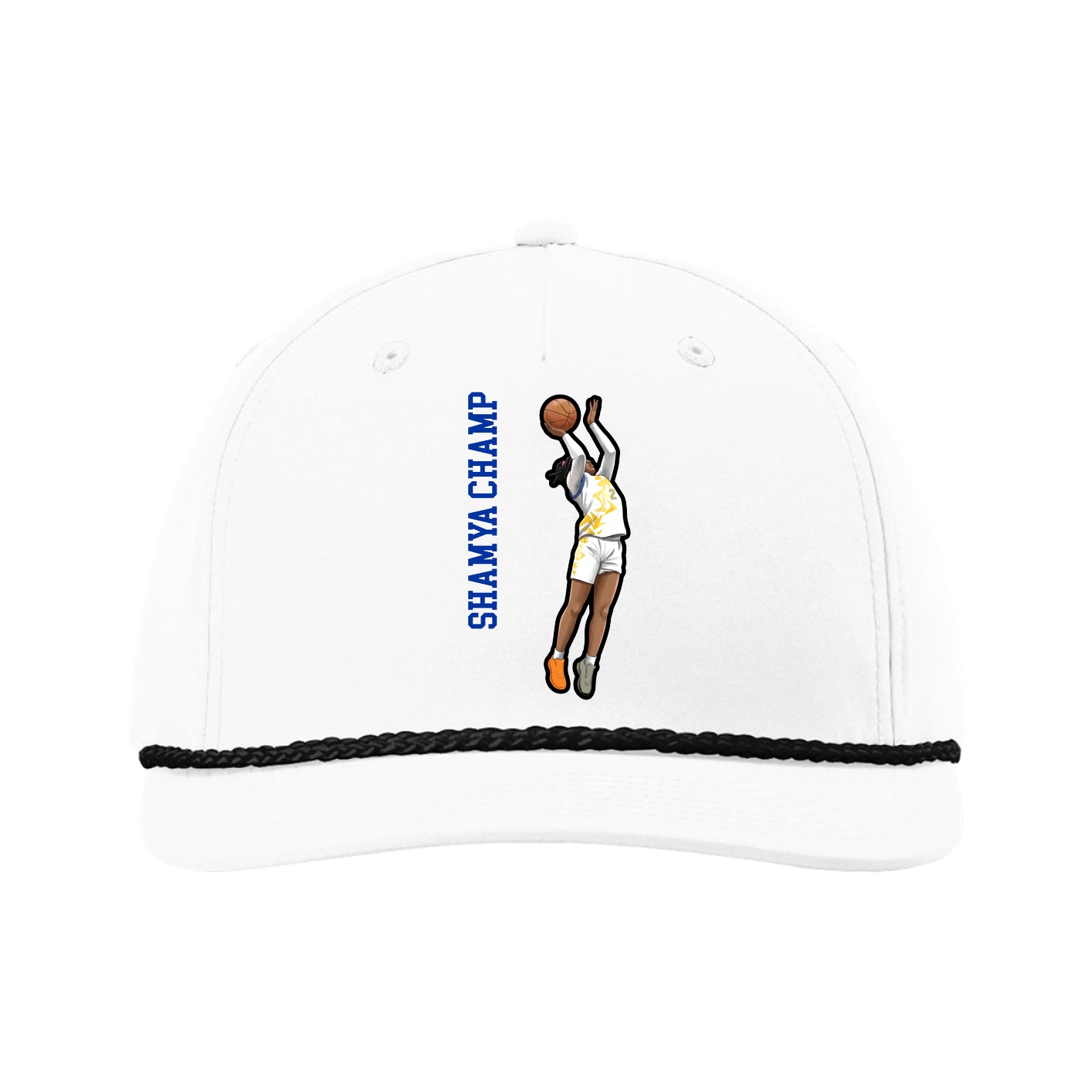 Five-Panel Classic Rope Cap — Name Vertical in White