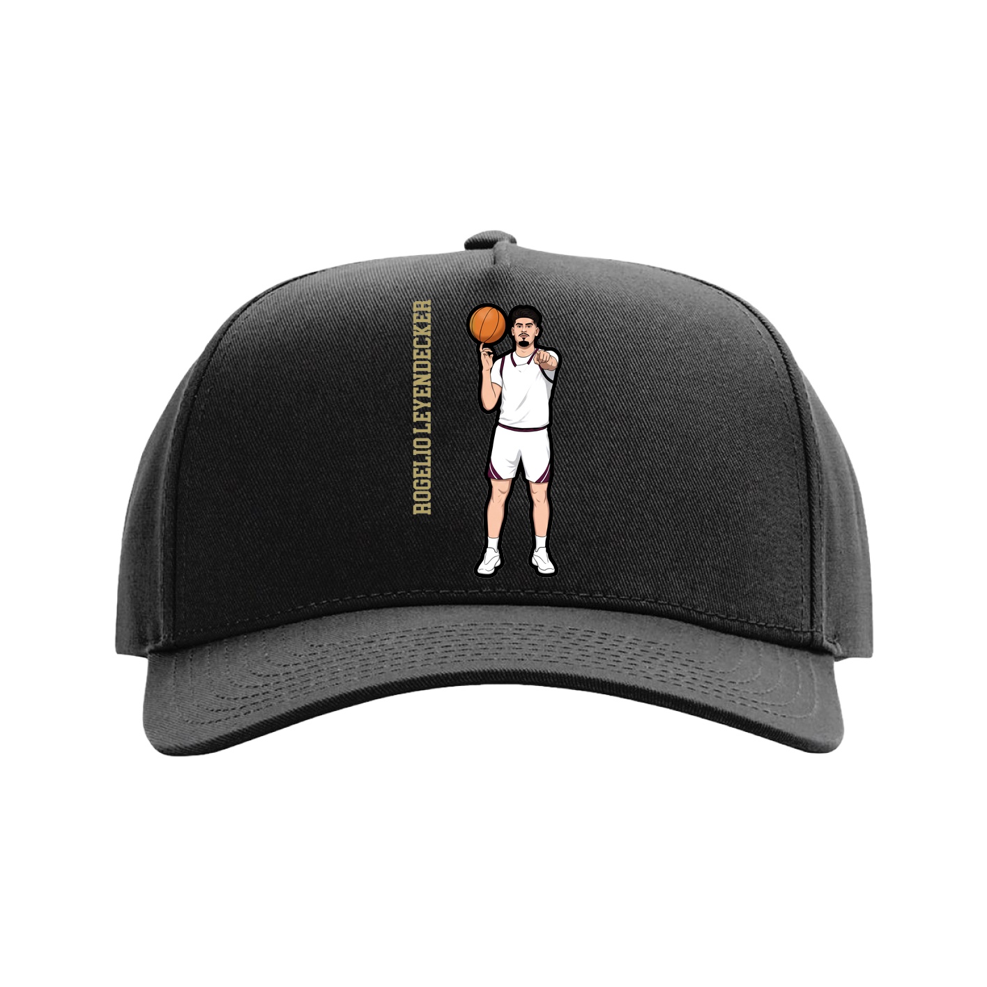 Full Fabric Five-Panel Champ Cap — Name Vertical in Black