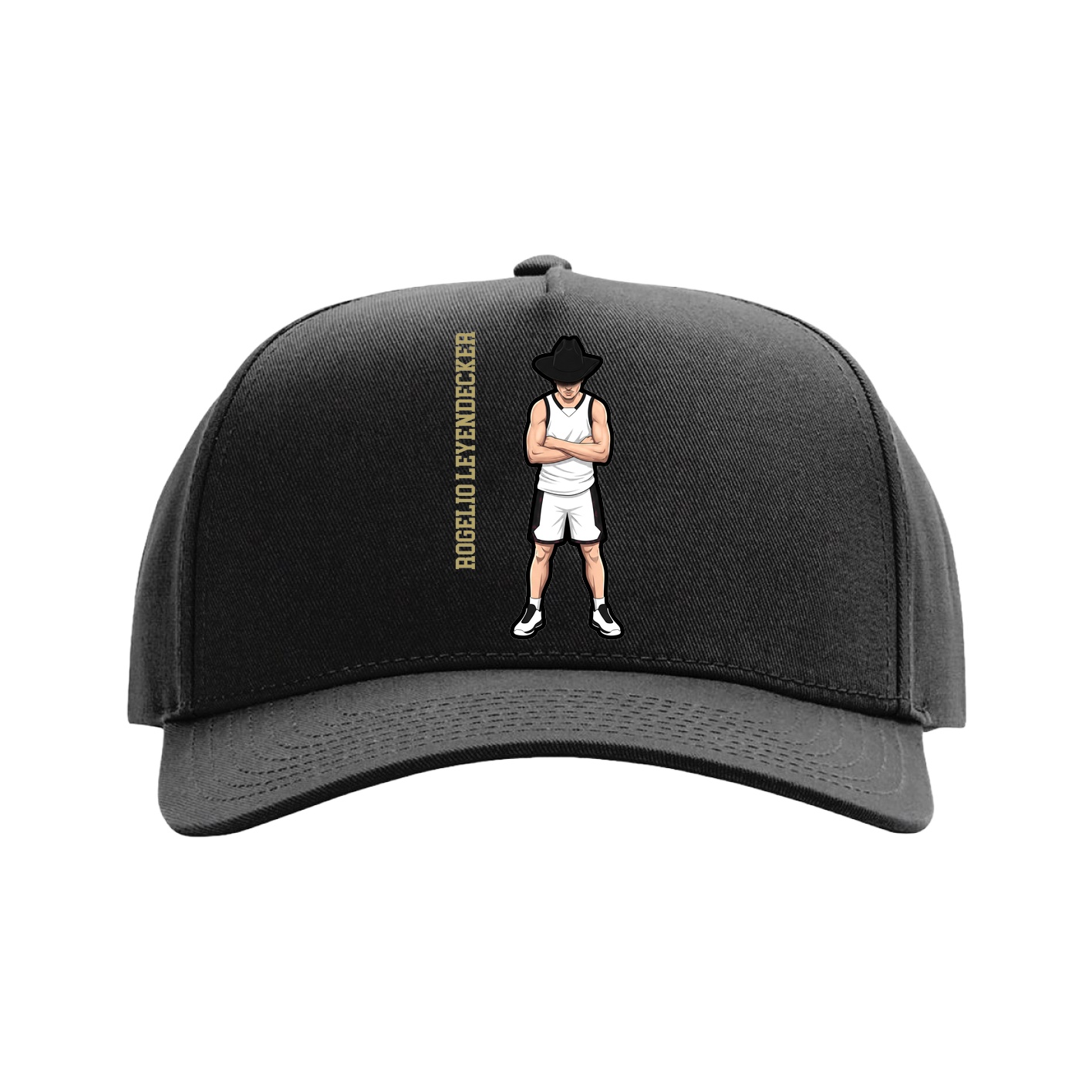 Full Fabric Five-Panel Champ Cap — Name Vertical in Black