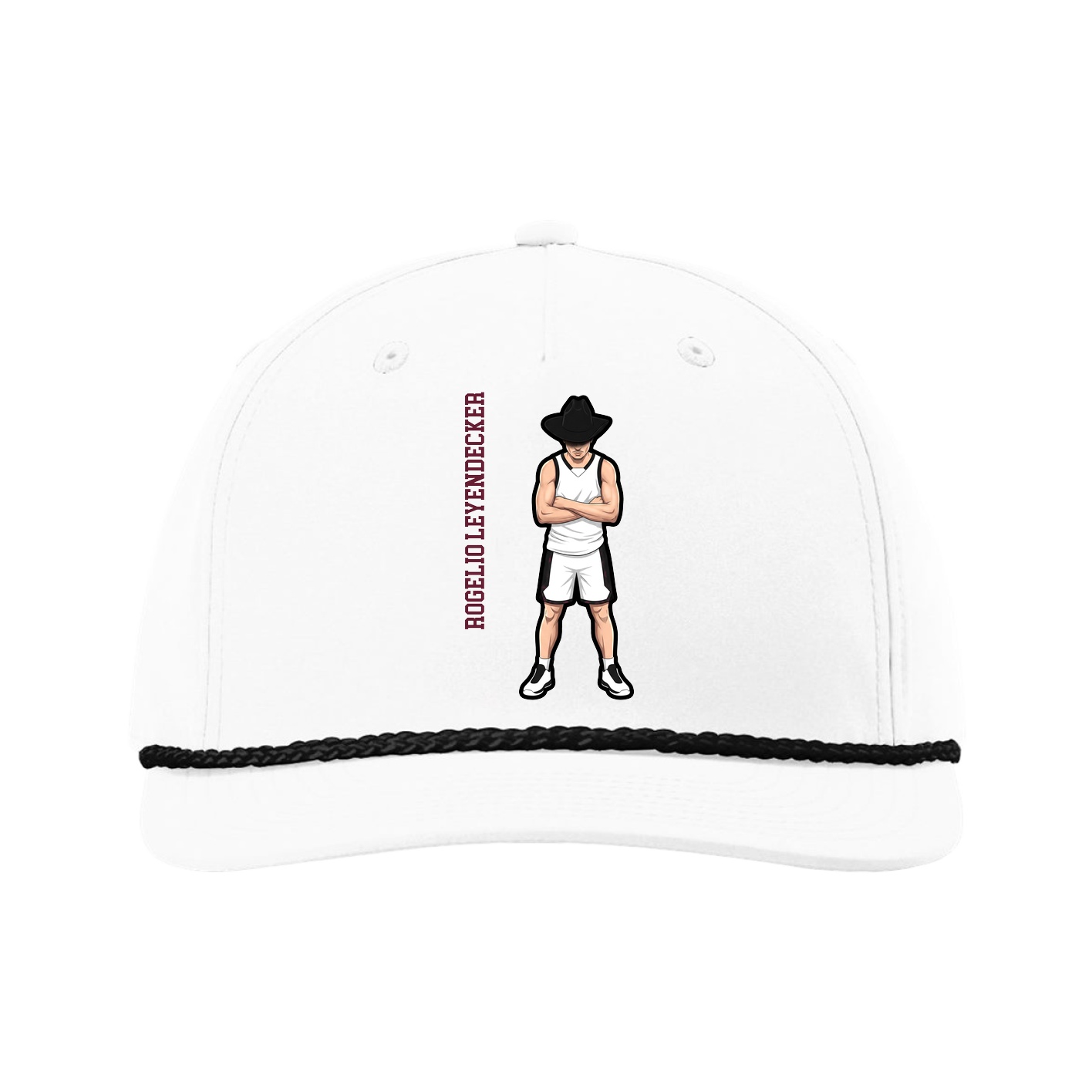 Five-Panel Classic Rope Cap — Name Vertical in White