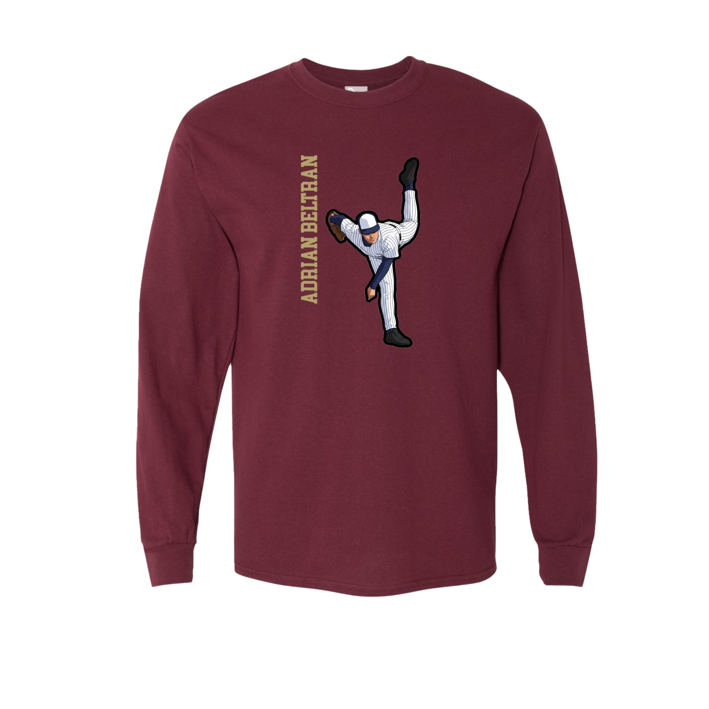 Long Sleeve Tee — Name Vertical in Maroon