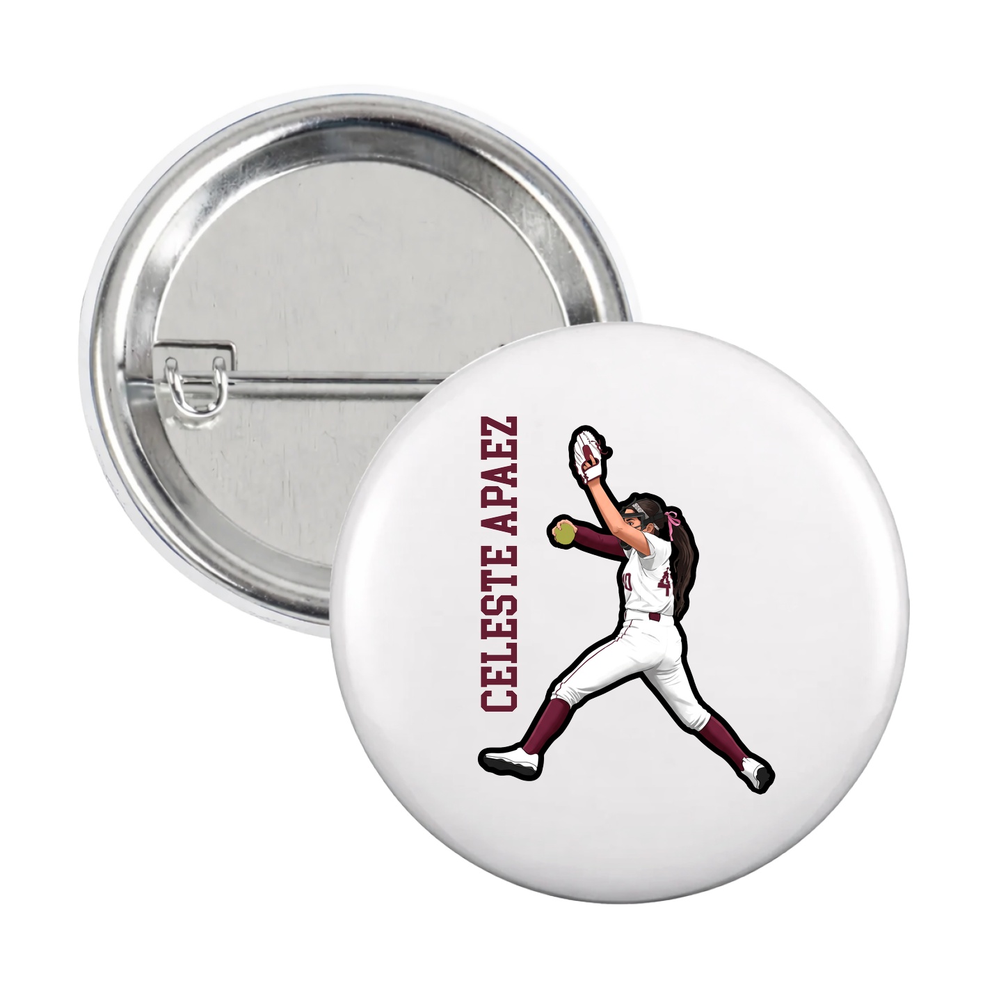 Game Day Button — Name Vertical in White