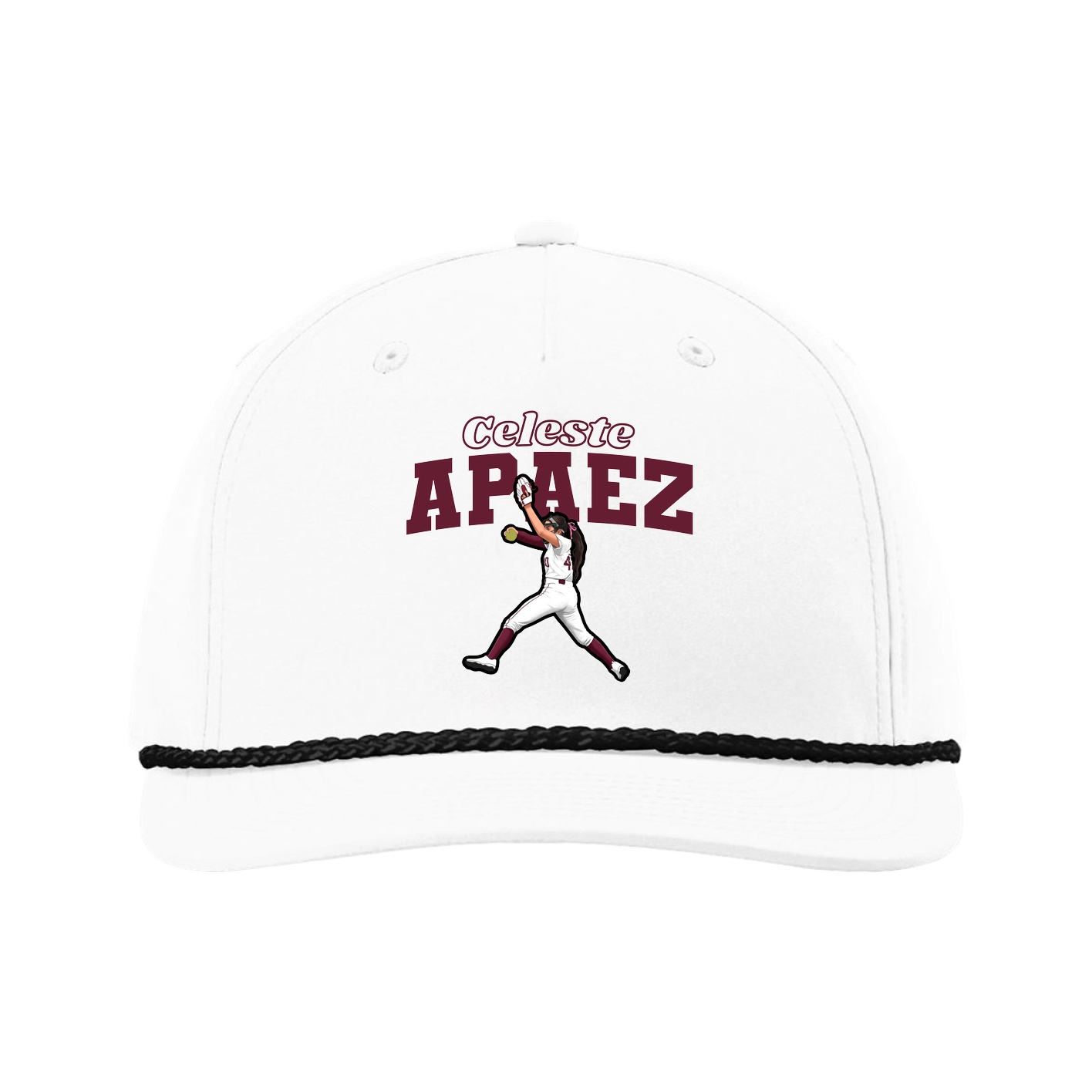 Five-Panel Classic Rope Cap — Name Arch in White