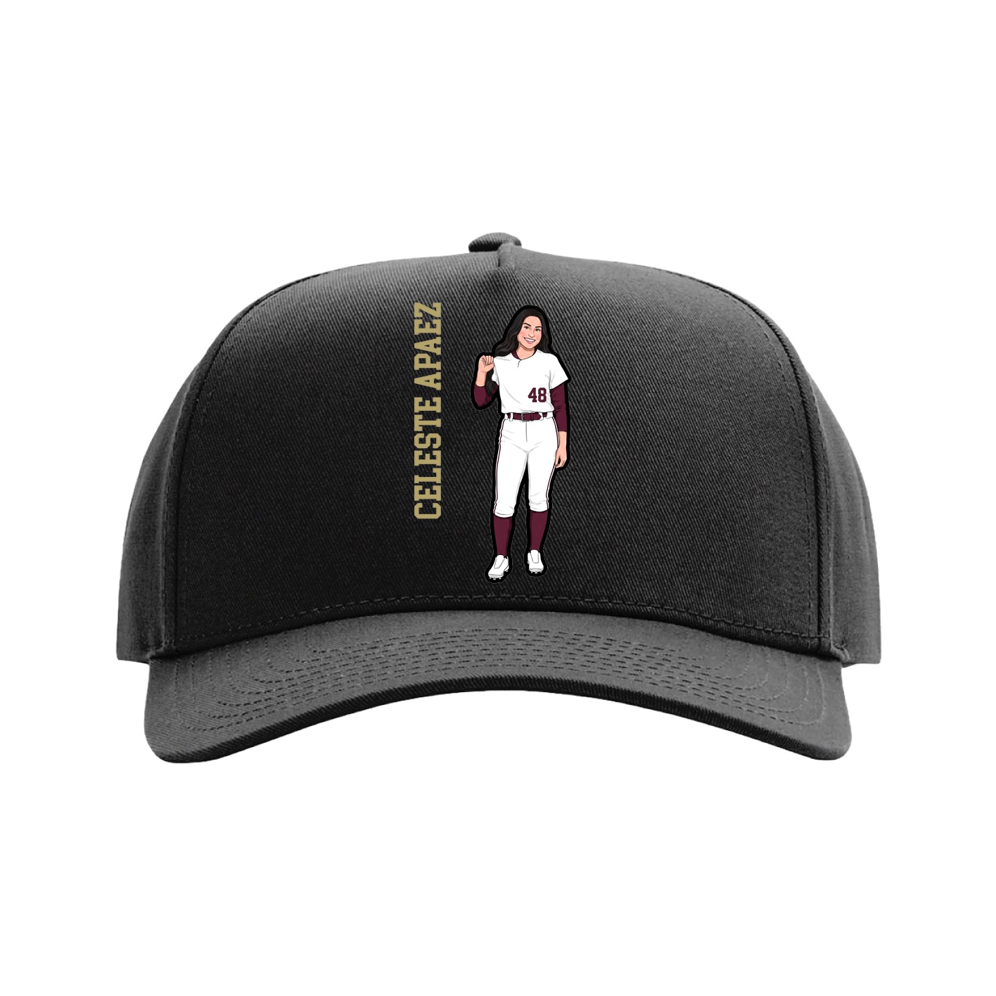 Full Fabric Five-Panel Champ Cap — Name Vertical in Black