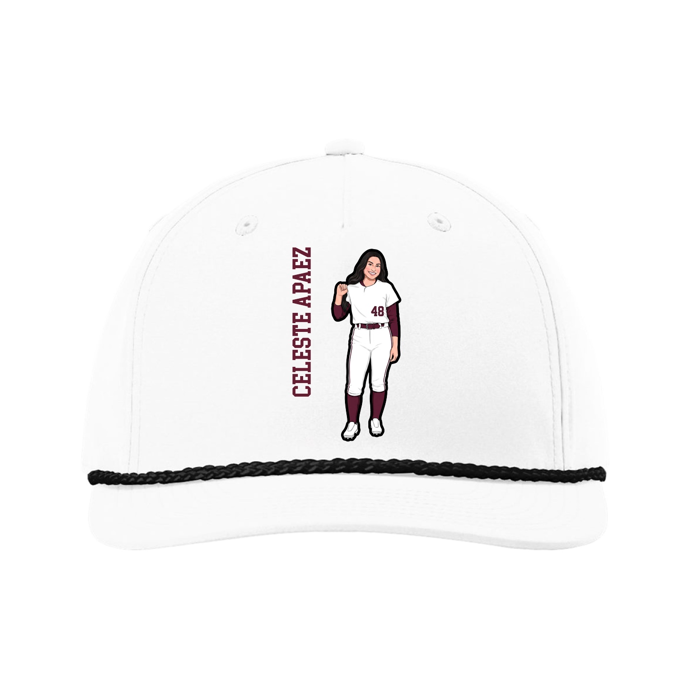 Five-Panel Classic Rope Cap — Name Vertical in White