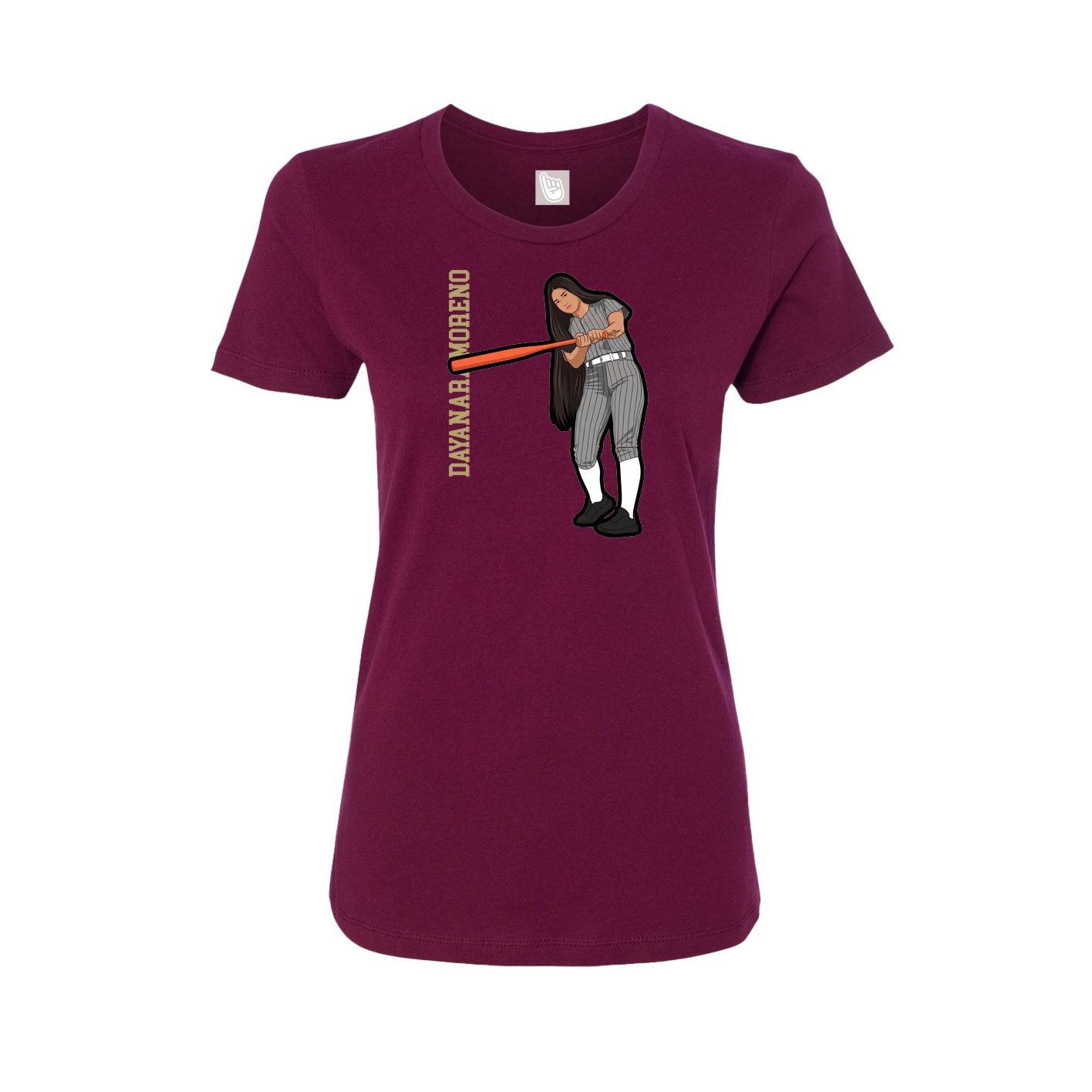 Fitted Women's Tee — Name Vertical in Maroon
