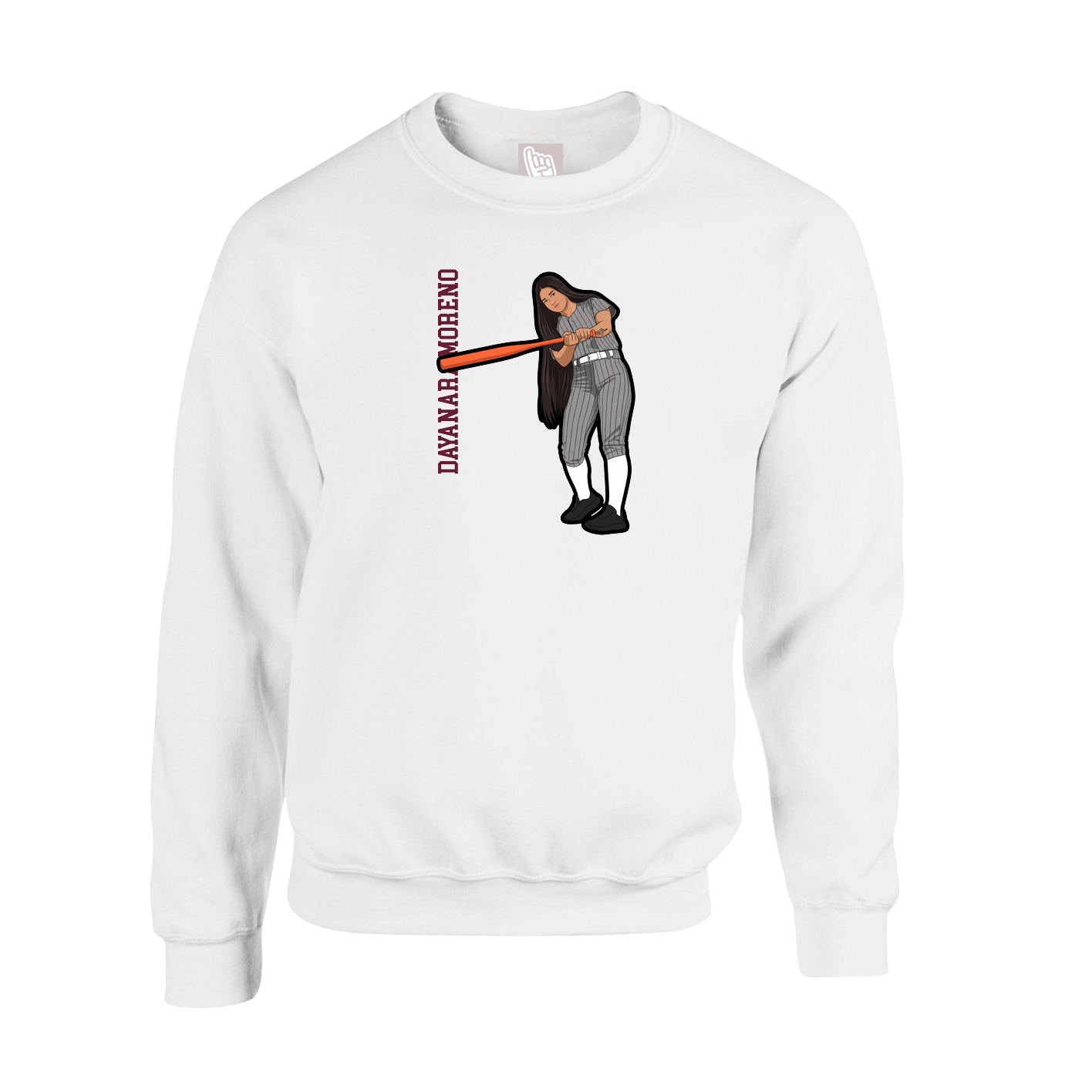 Fleece Crew — Name Vertical in White