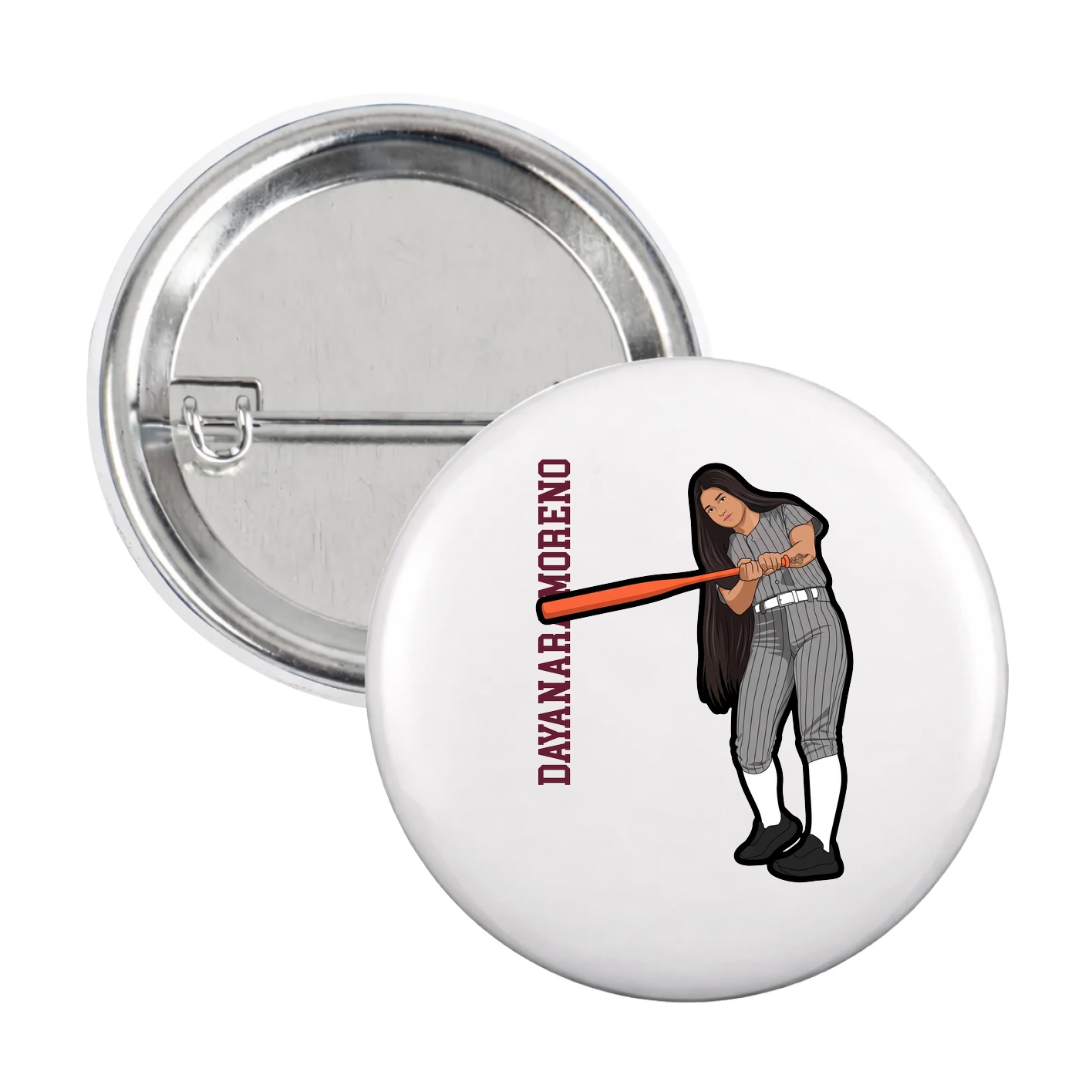 Game Day Button — Name Vertical in White