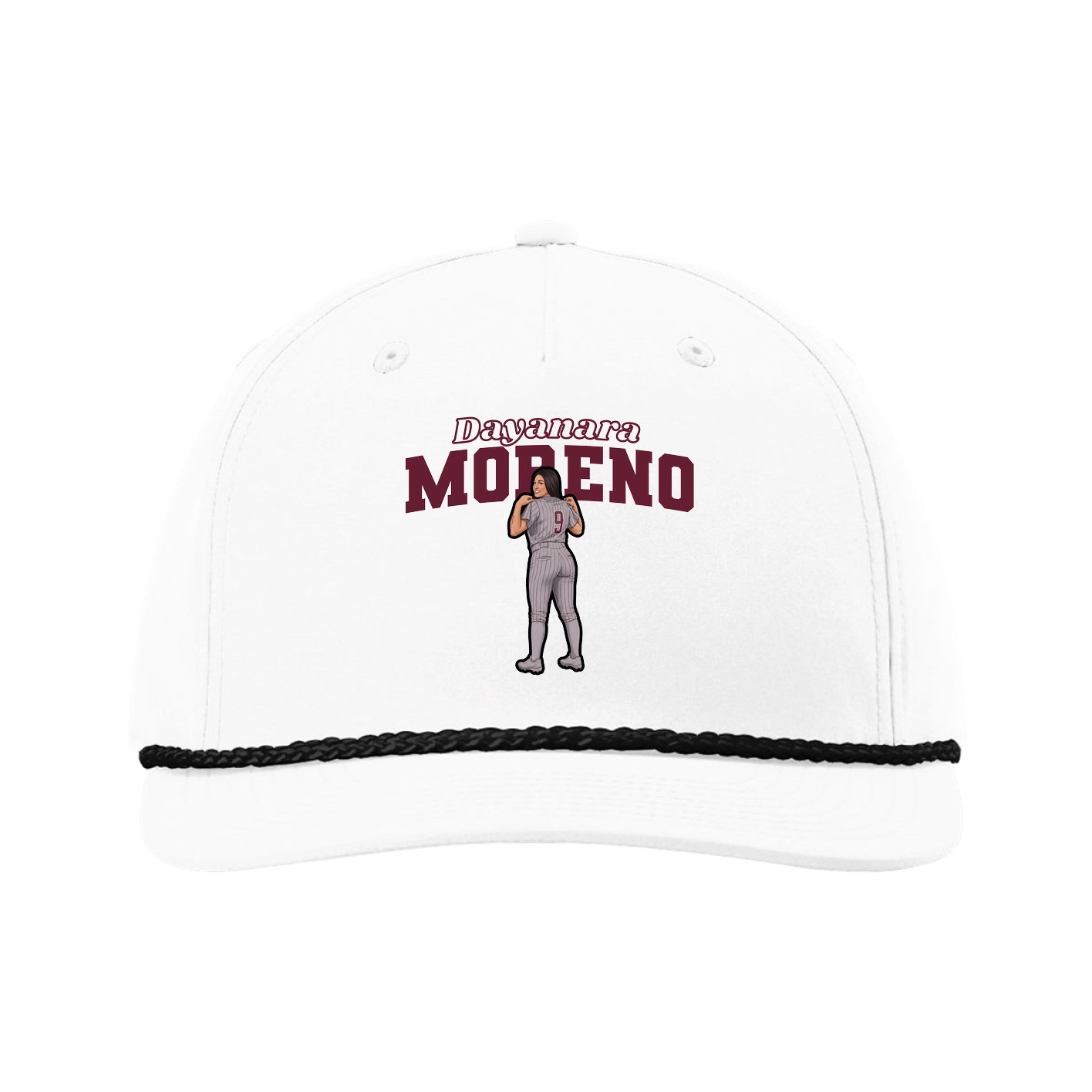 Five-Panel Classic Rope Cap — Name Arch in White
